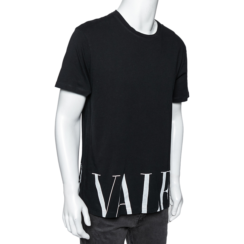

Valentino Black Cotton Logo Printed Short Sleeve T-Shirt