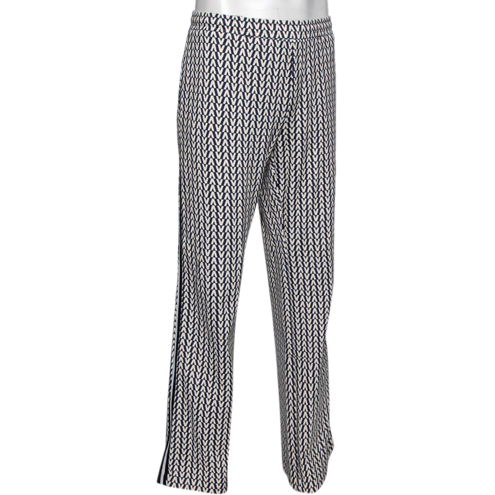 

Valentino Navy Blue & Cream Optical V Printed Jersey Trousers