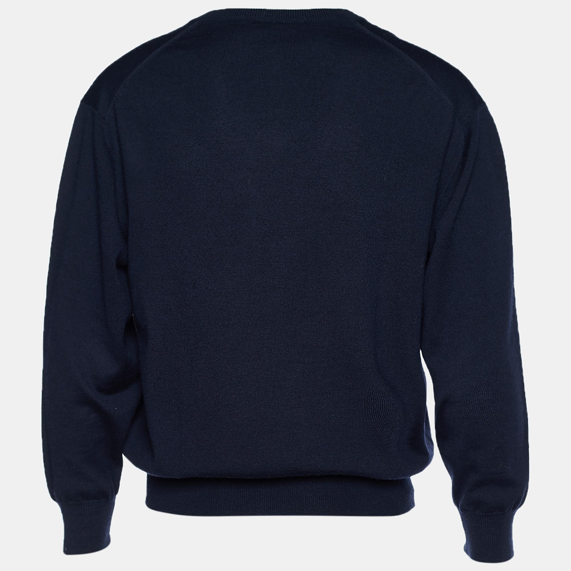 

Valentino Uomo Navy Blue Rib Knit V Neck Pullover