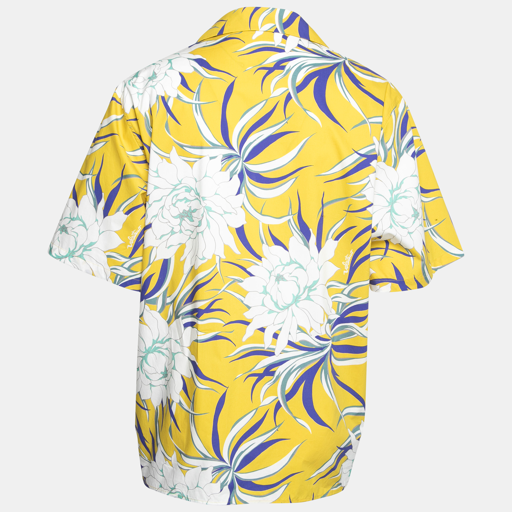 

Valentino Yellow Floral Printed Cotton Short Sleeve Shirt