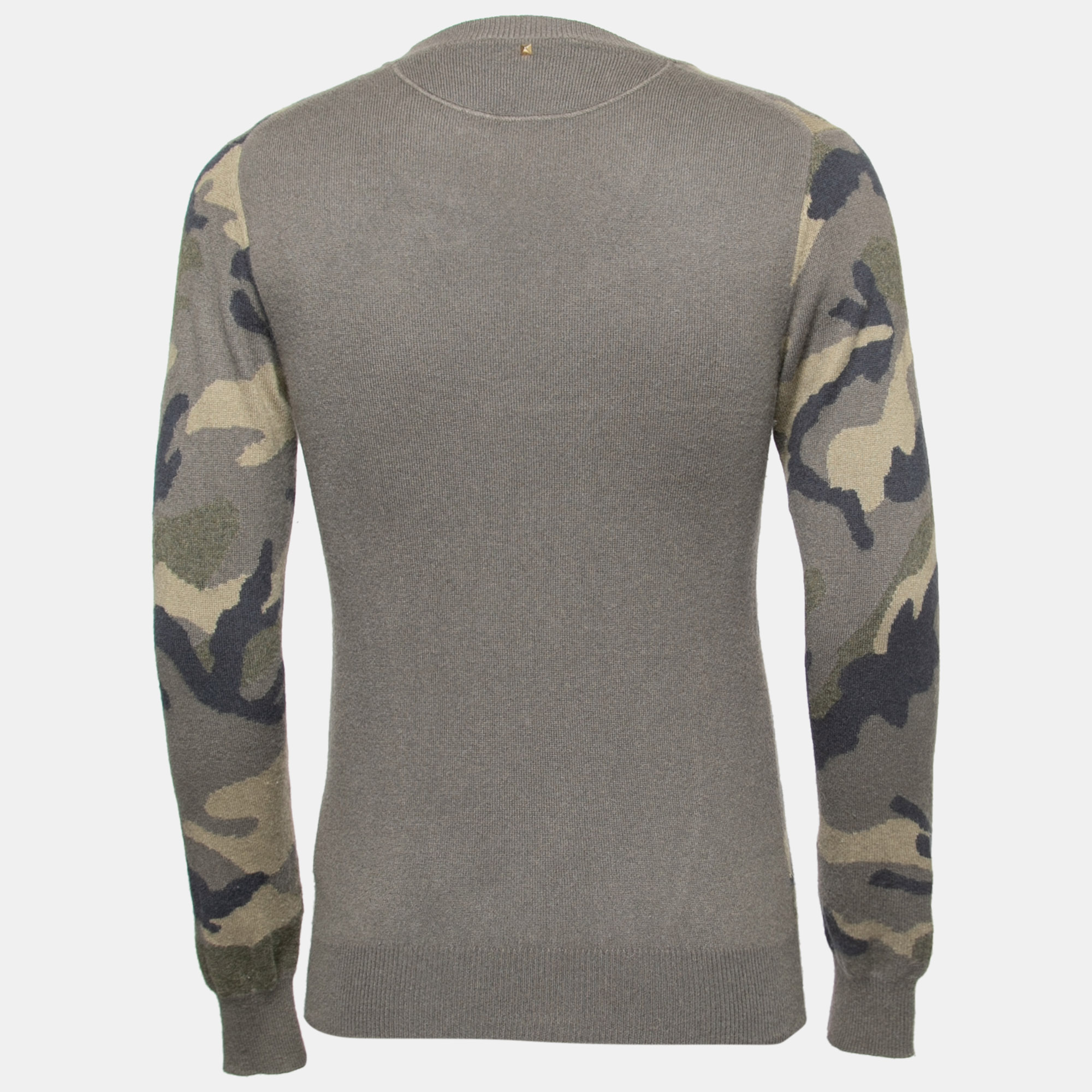 

Valentino Green Camouflage Printed Cashmere Crew Neck Long Sleeve Sweater