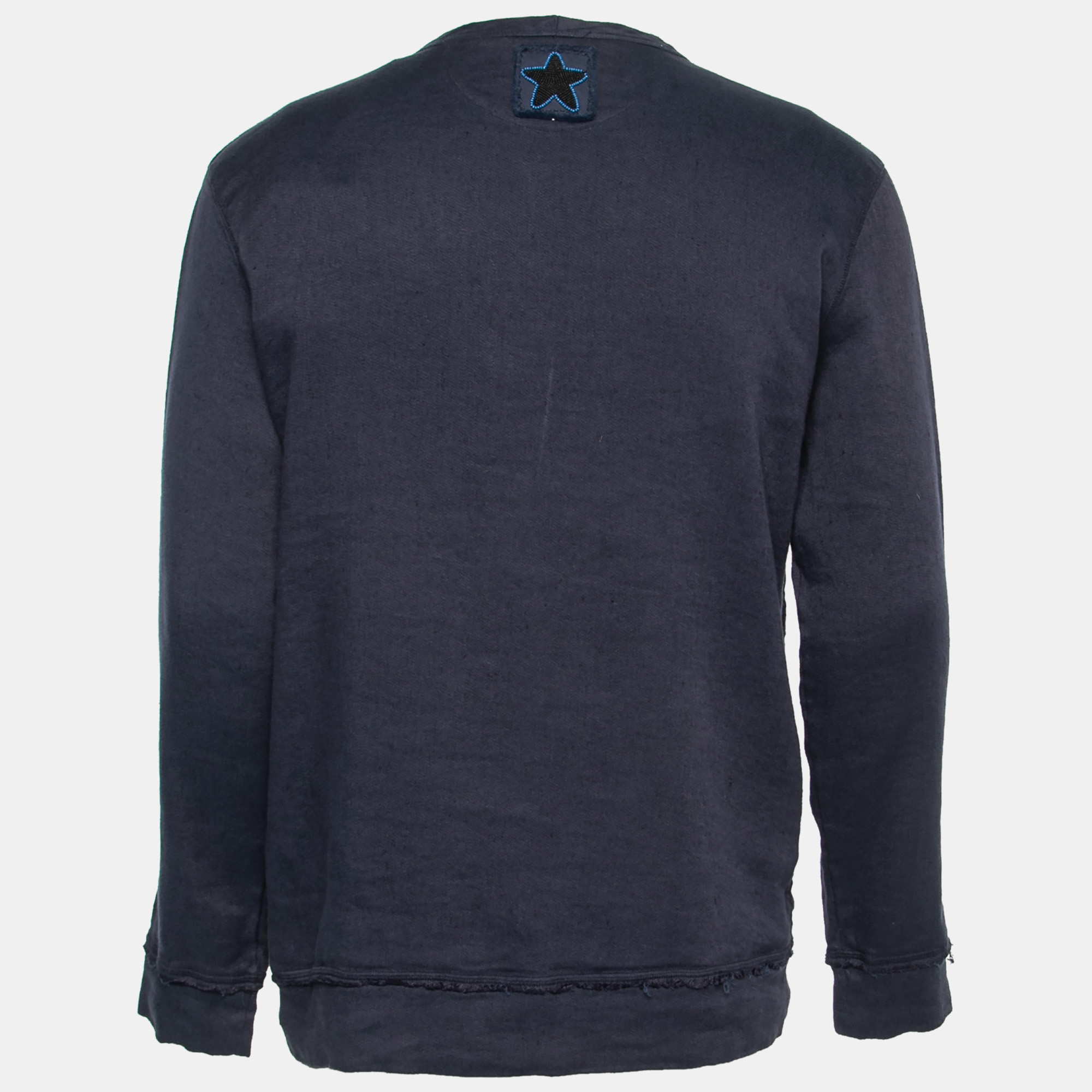 

Valentino Indigo Blue Distressed Linen & Cotton Military Sweatshirt