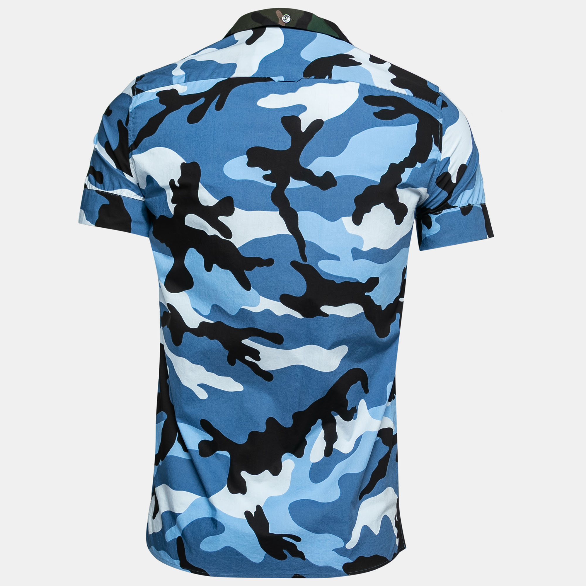 

Valentino Blue Camouflage Print Cotton Short Sleeve Shirt