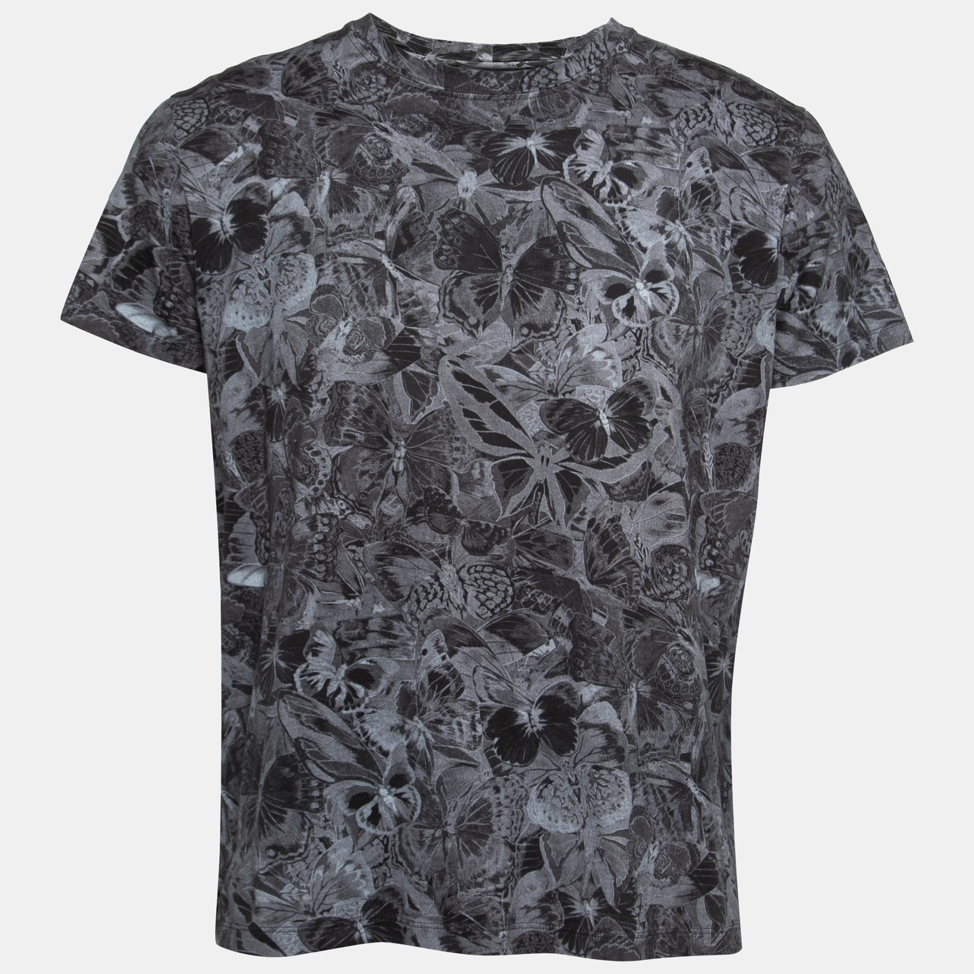 Pre Owned Valentino Grey Butterfly Print Cotton T-Shirt L