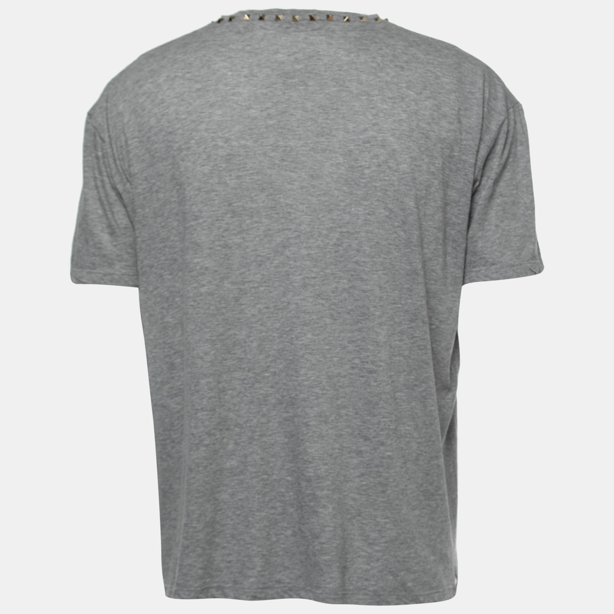

Valentino Grey Cotton Rockstud Detail Crewneck T-Shirt