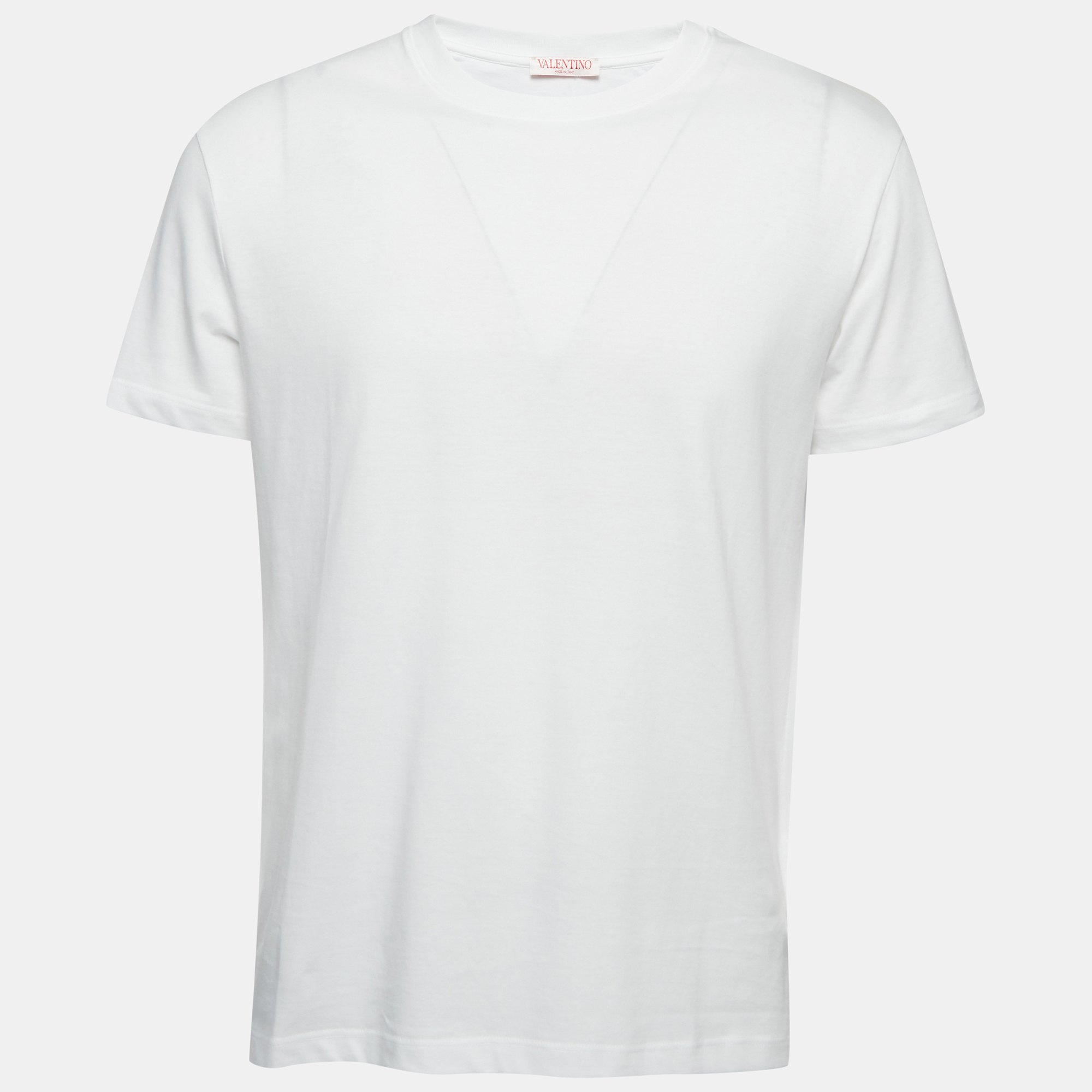 Pre-owned Valentino White Cotton Crew Neck Half Sleeve T-shirt M