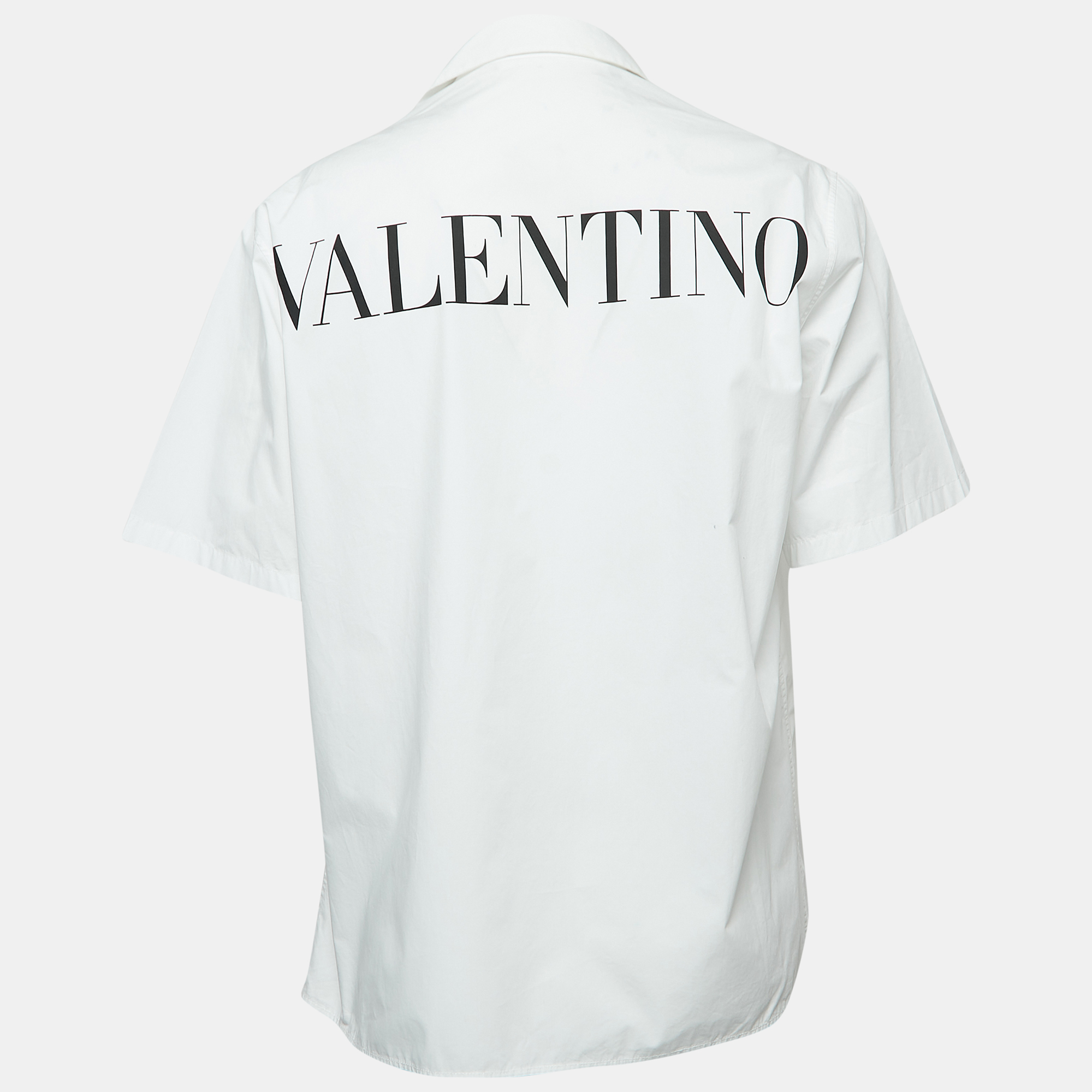 

Valentino White Logo Print Cotton Half Sleeve Oversized Shirt