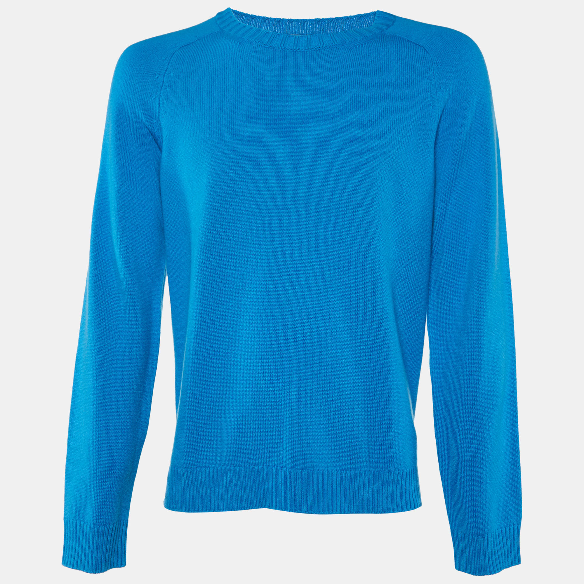 Pre-owned Valentino Blue Cashmere Knit Roundneck Sweater L