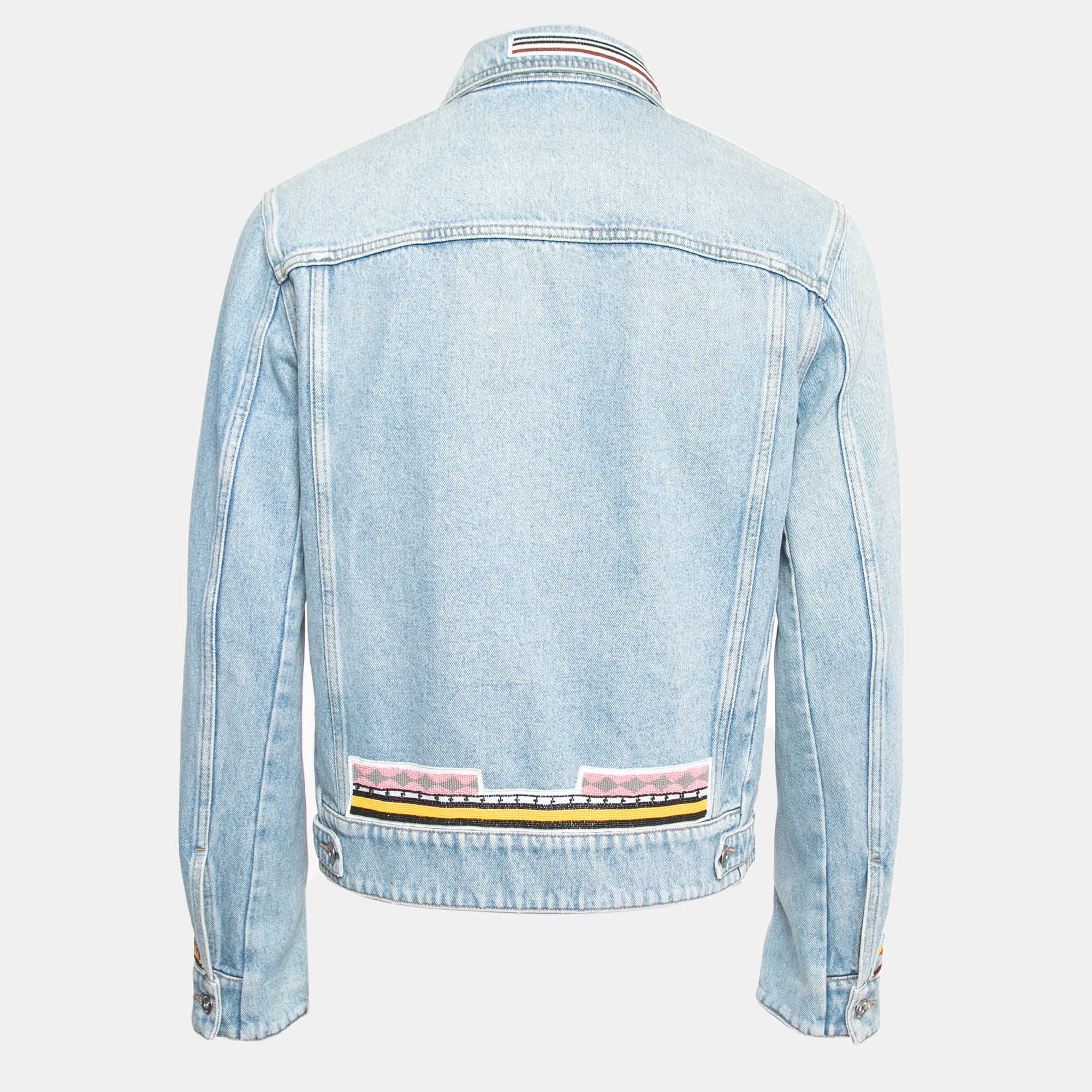 

Valentino Blue Denim Bead Embroidered Button Front Jacket