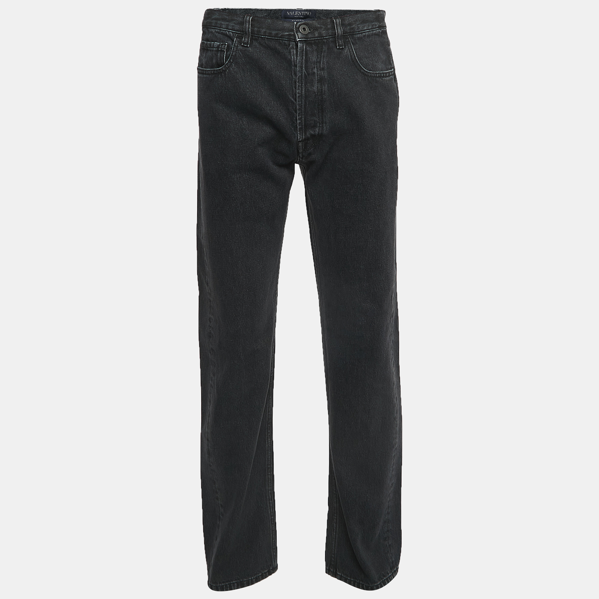 

Valentino Grey V Logo Print Washed Denim Straight Fit Jeans  Waist 34