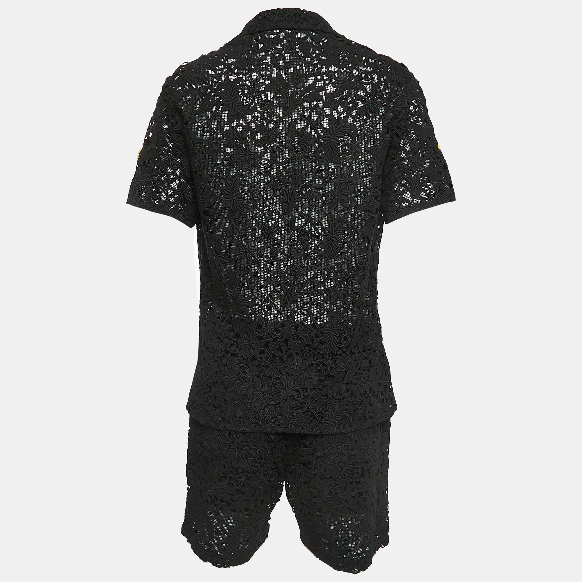 

Valentino Black Floral Lace Shorts Shirt Set