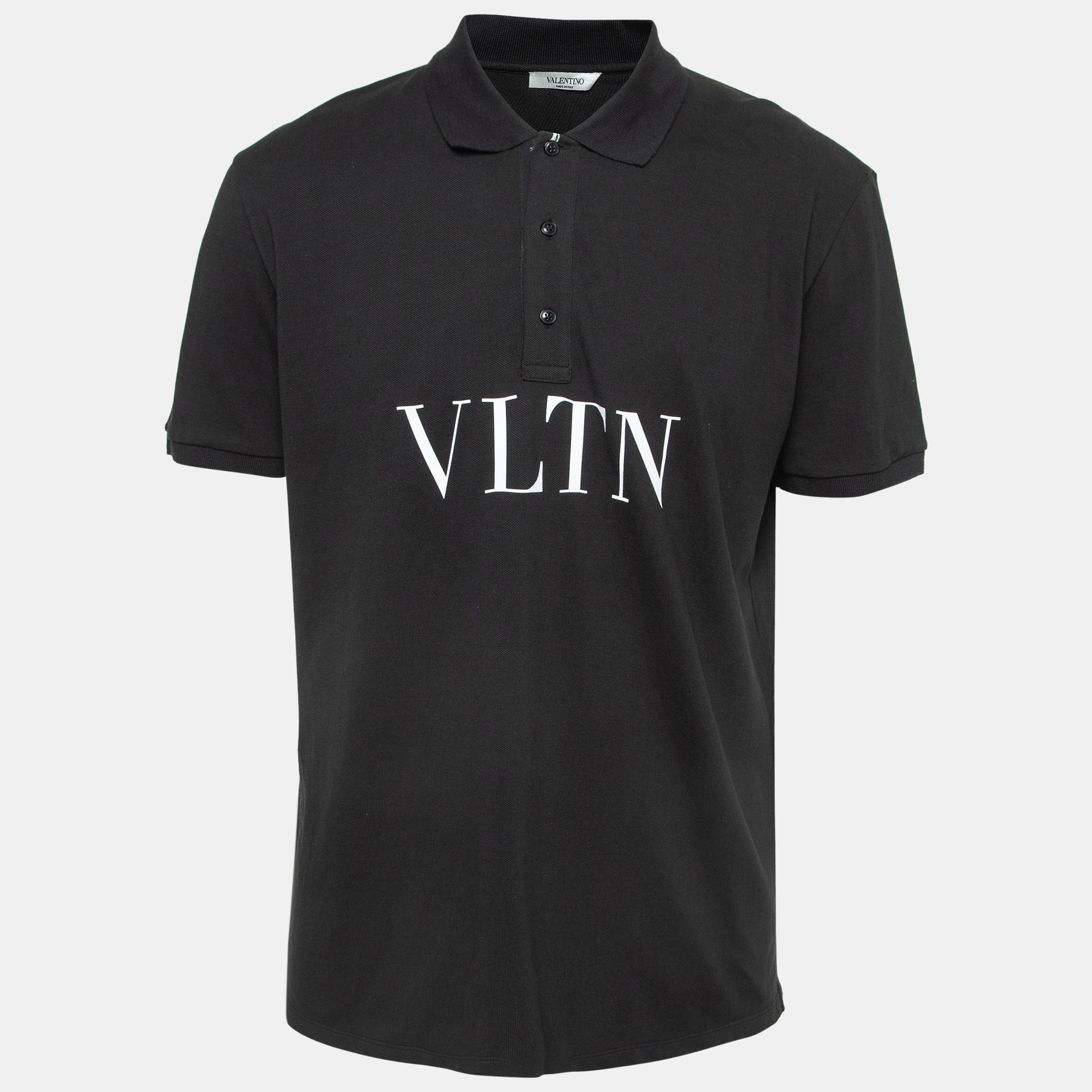 Pre-owned Valentino Black Logo Print Pique Cotton Polo T-shirt Xxl