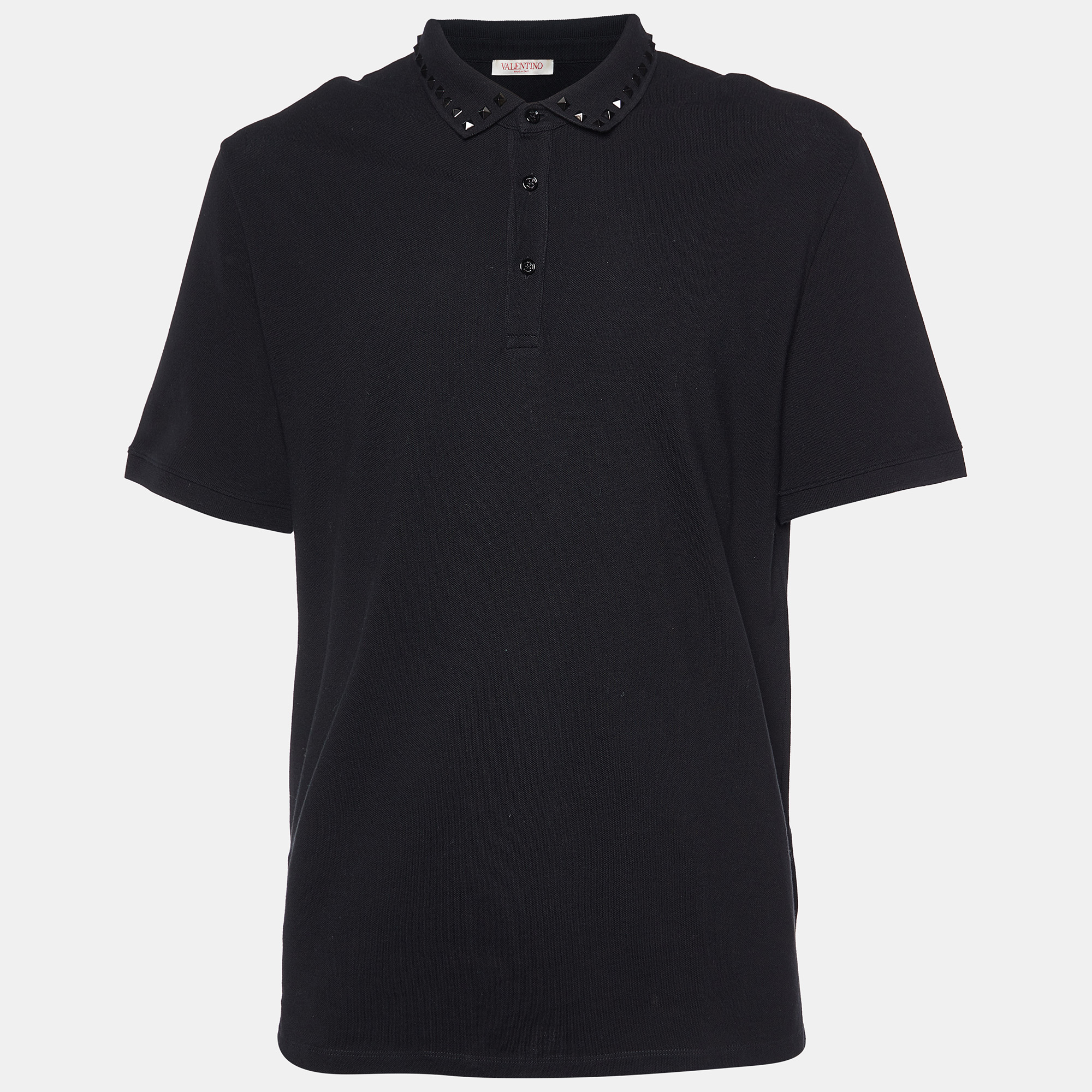 Pre-owned Valentino Black Cotton Studded Collar Detail Polo T-shirt 3xl