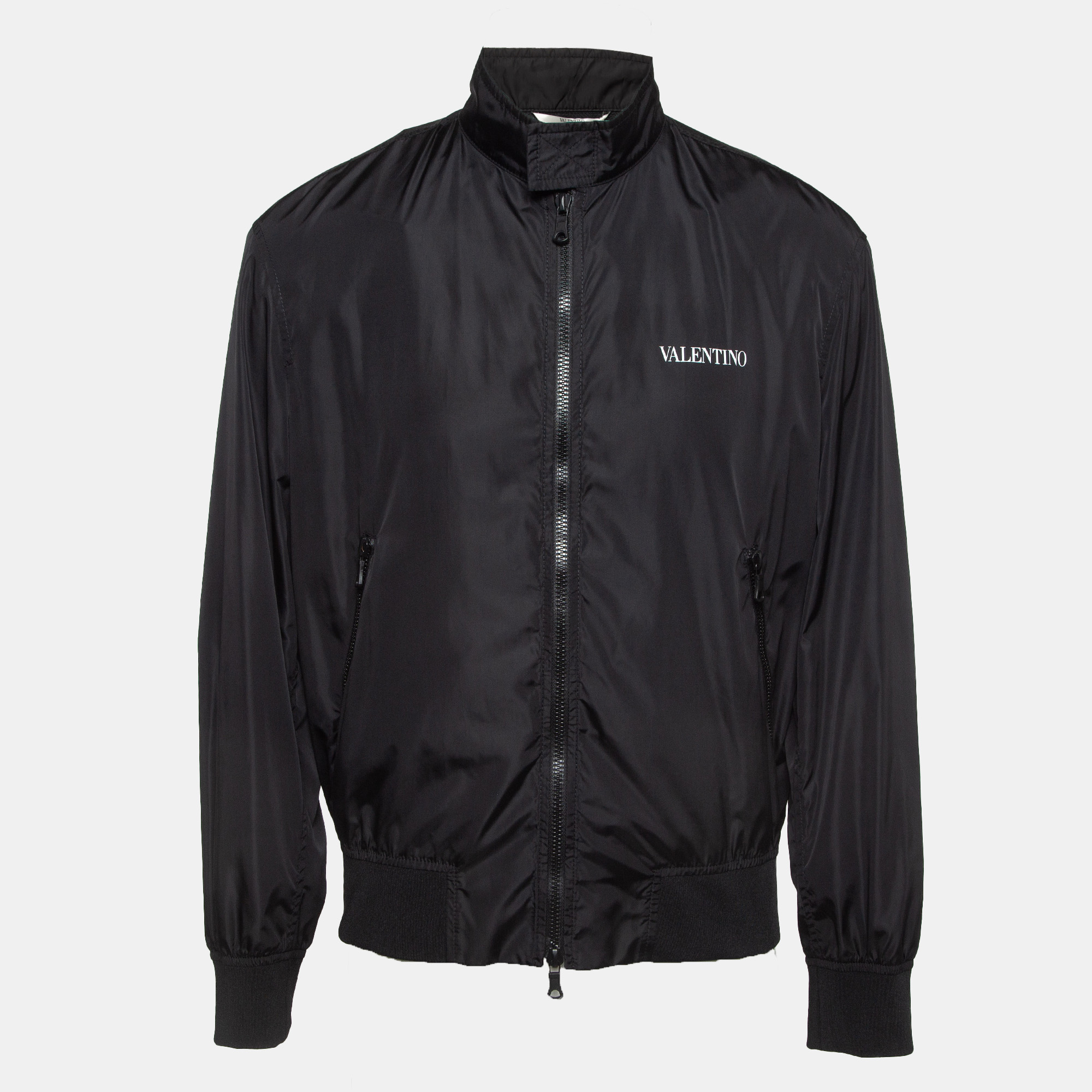

Valentino Black Synthetic Zip-Up Windbreaker Jacket M
