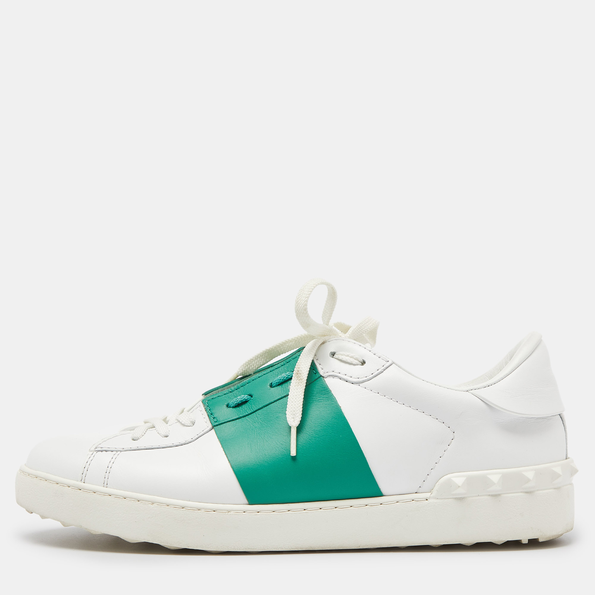 

Valentino White/Green Leather Open Sneakers Size