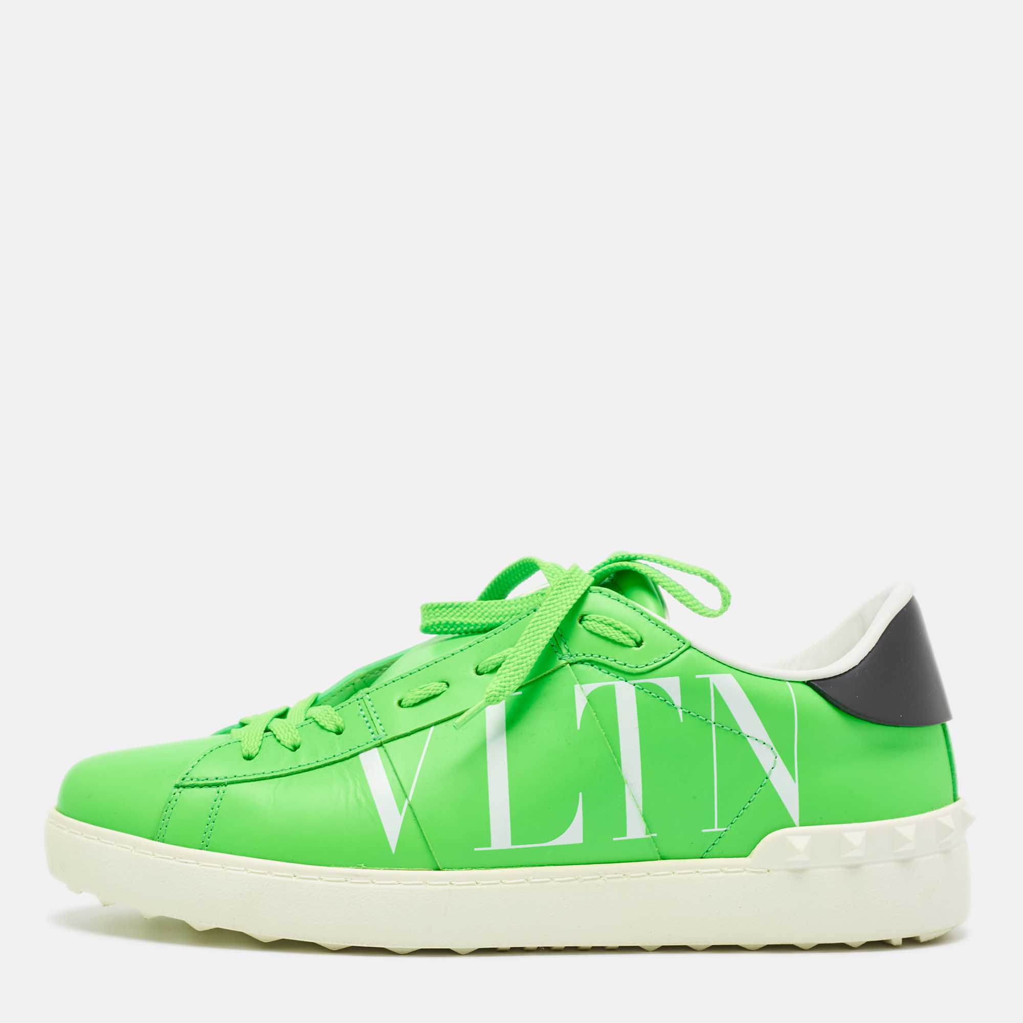 Pre-owned Valentino Garavani Green Leather Vltn Lace Up Sneakers Size 43