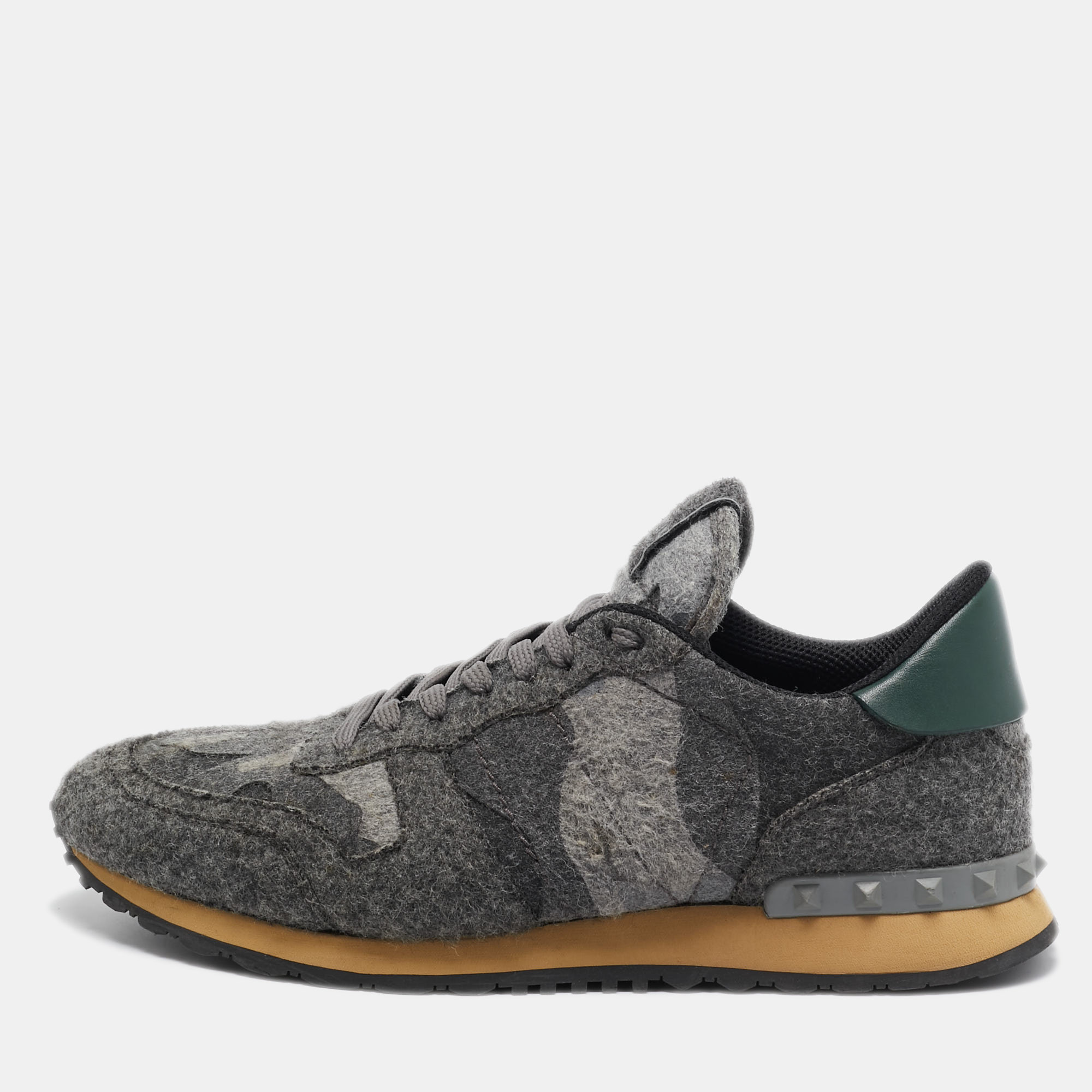 

Valentino Grey/Green Fur and Leather Rockrunner Sneakers Size