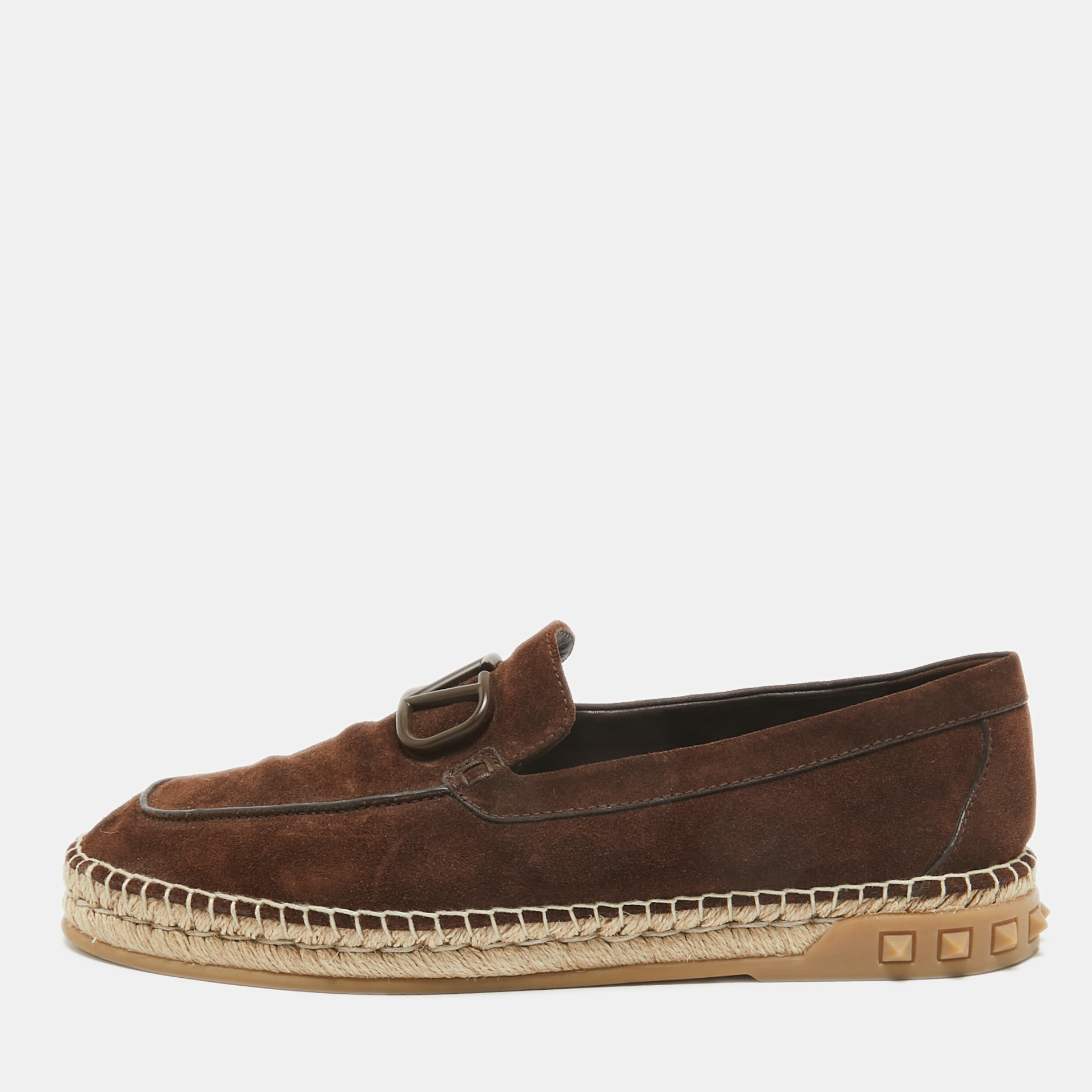 

Valentino Brown Suede Escape V logo Loafers Size