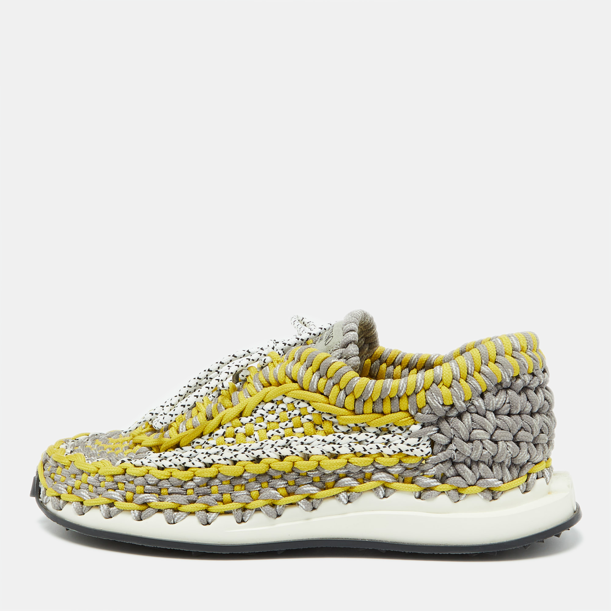 

Valentino Tricolor Woven Fabric Crochet Low-Top Sneakers Size, Multicolor