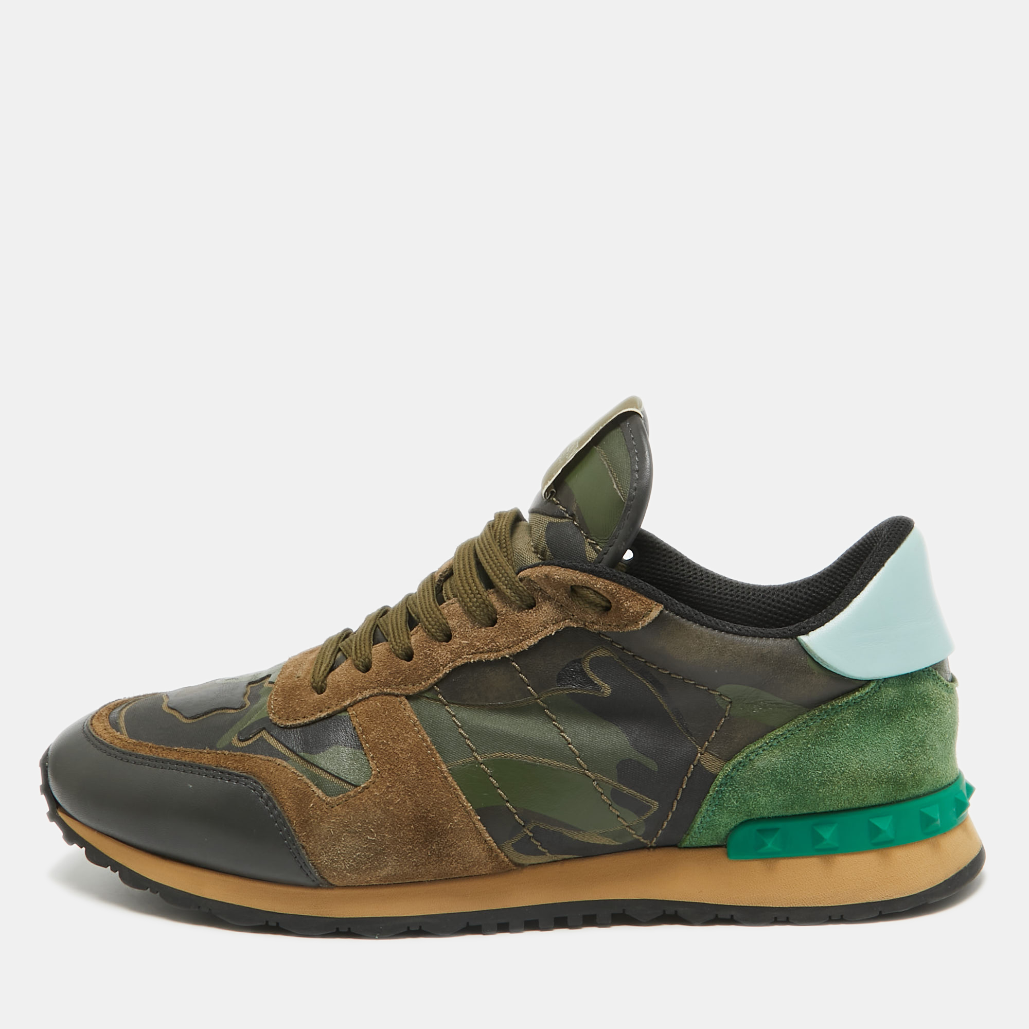 

Valentino Multicolor Camouflage Leather and Canvas Rockrunner Sneakers Size