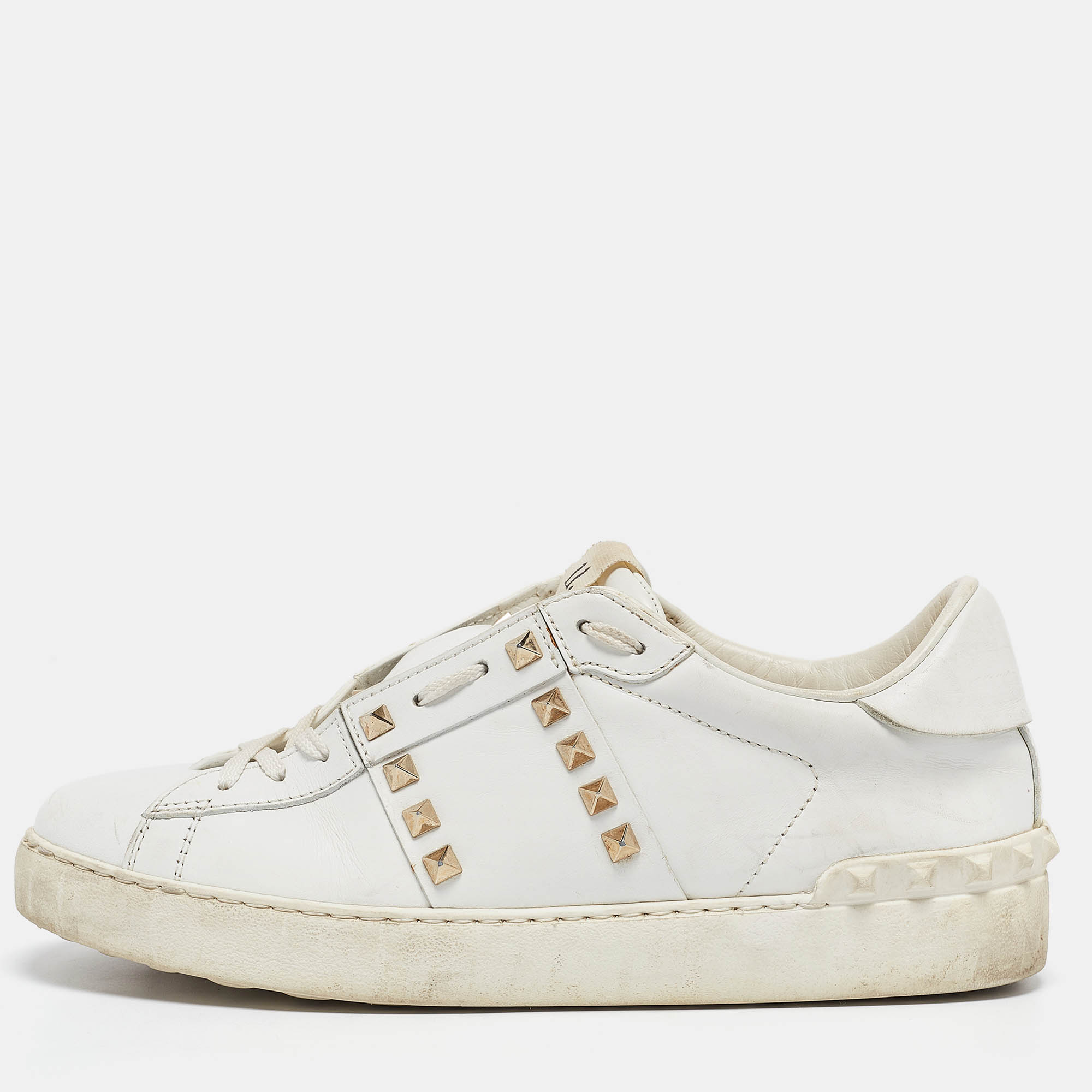 

Valentino White Leather Rockstud Lace Up Sneakers Size