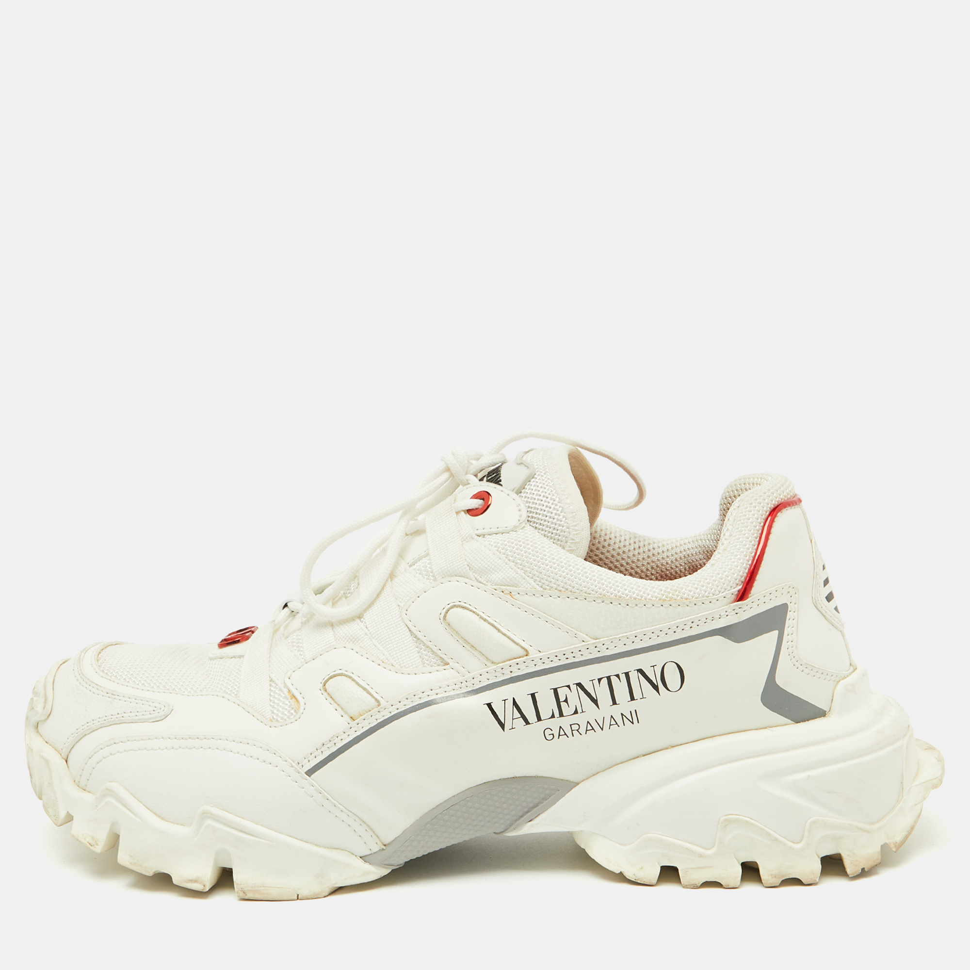 

Valentino White Leather and Mesh Climbers Vlogo Sneakers Size