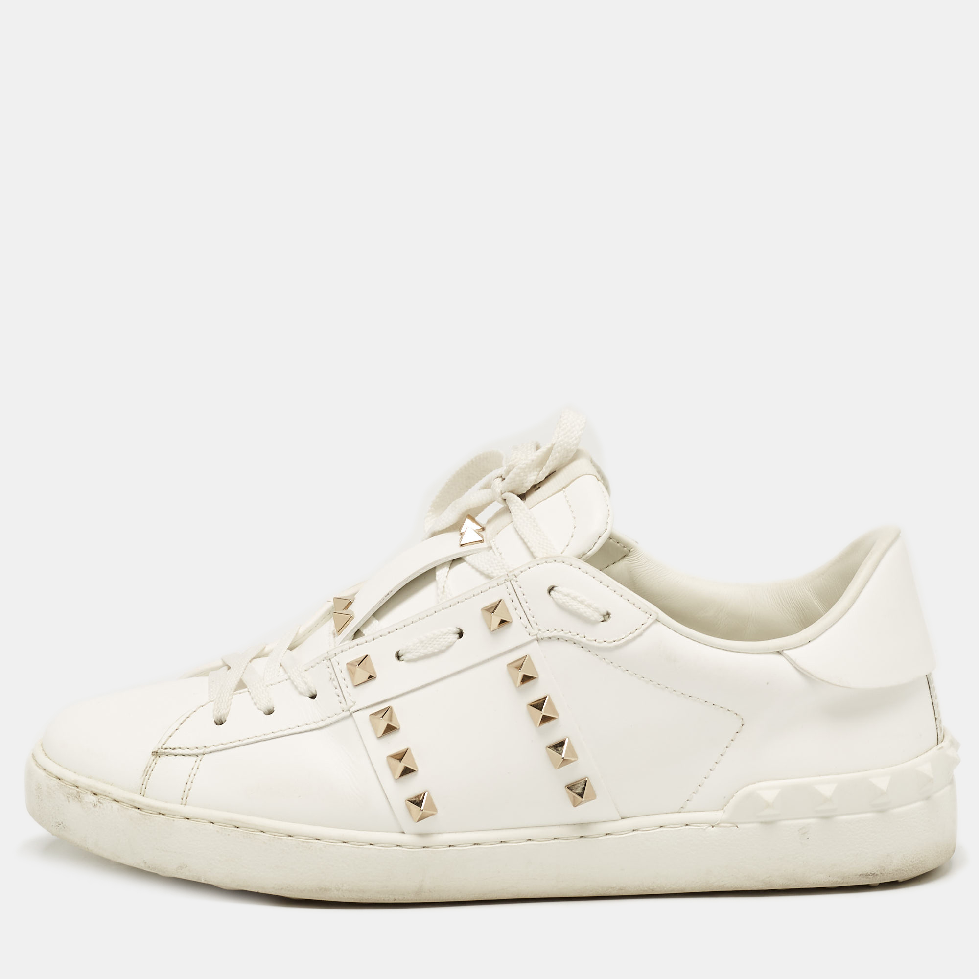 

Valentino White Leather Rockstud Untitled Sneakers Size