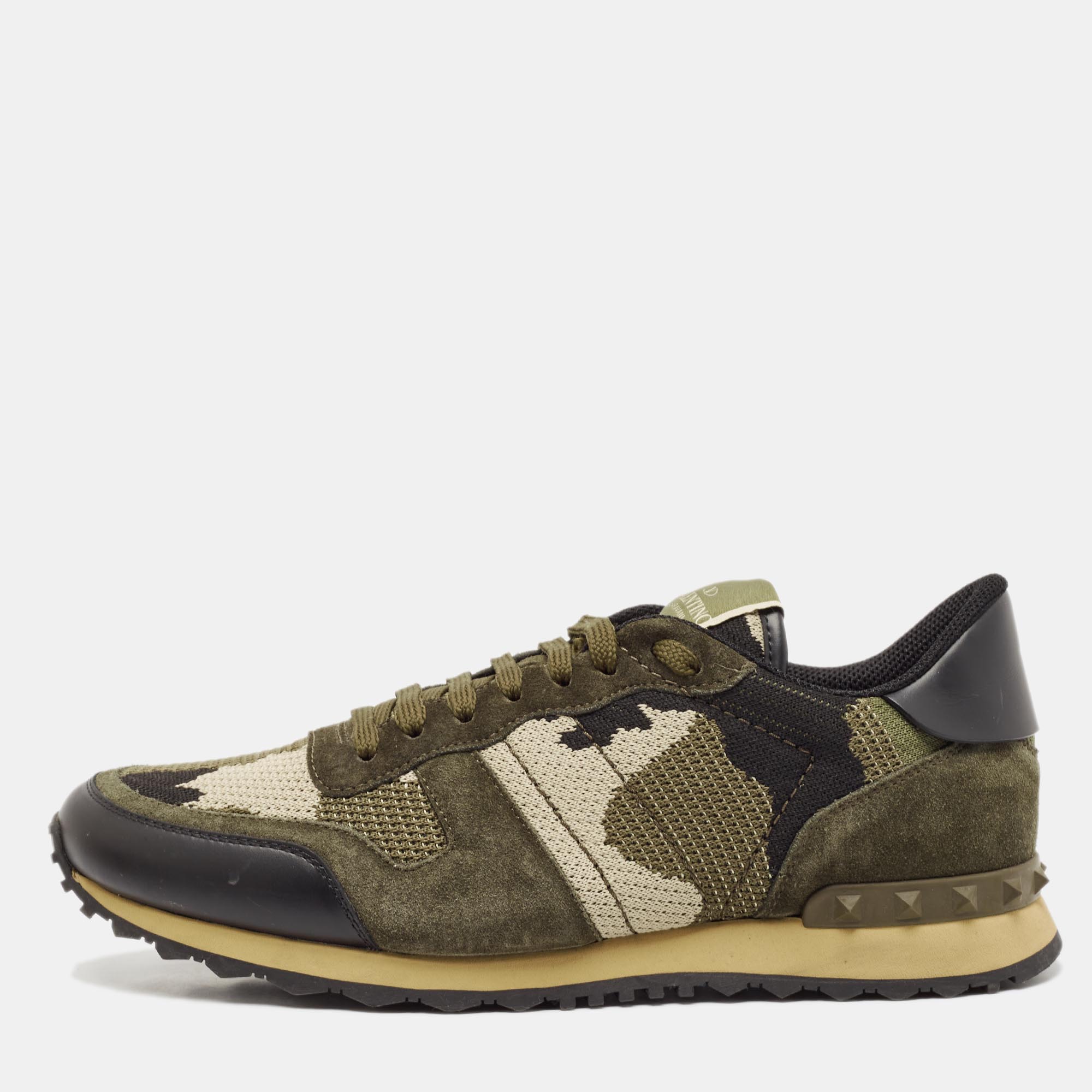 

Valentino Multicolor Camo Leather and Suede Rockrunner Sneakers Size