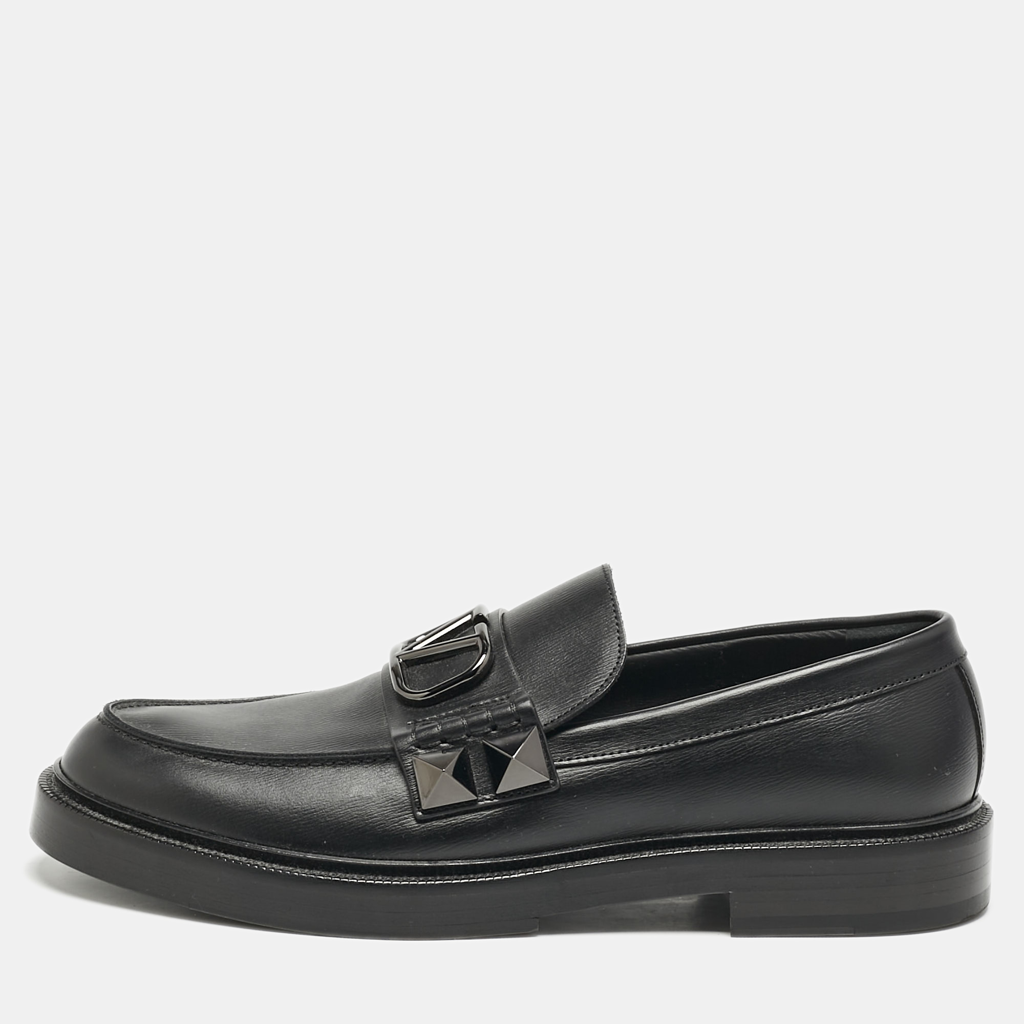 

Valentino Black Leather VLogo Slip On Loafers Size 44