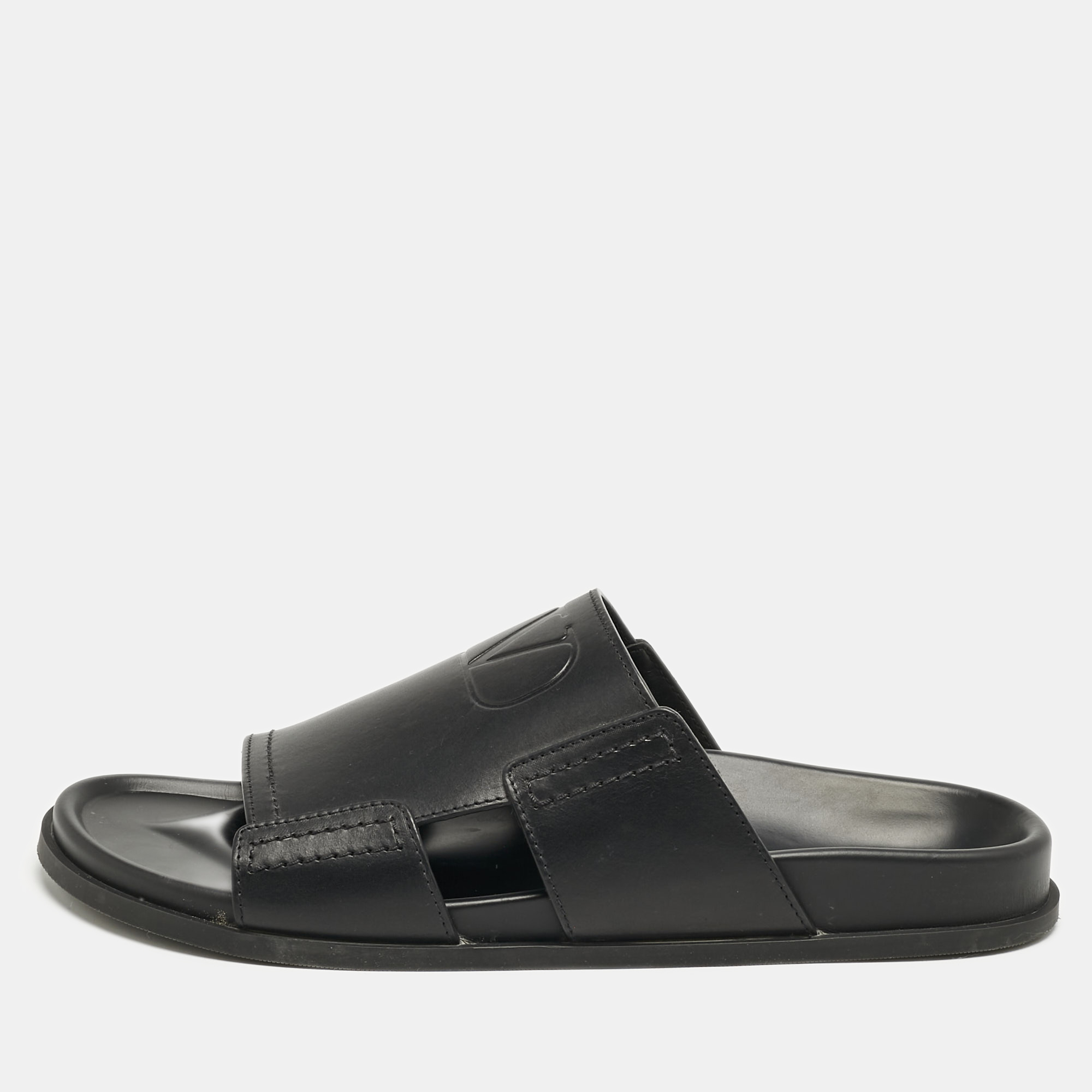 

Valentino Black Leather VLogo Flat Slides Size
