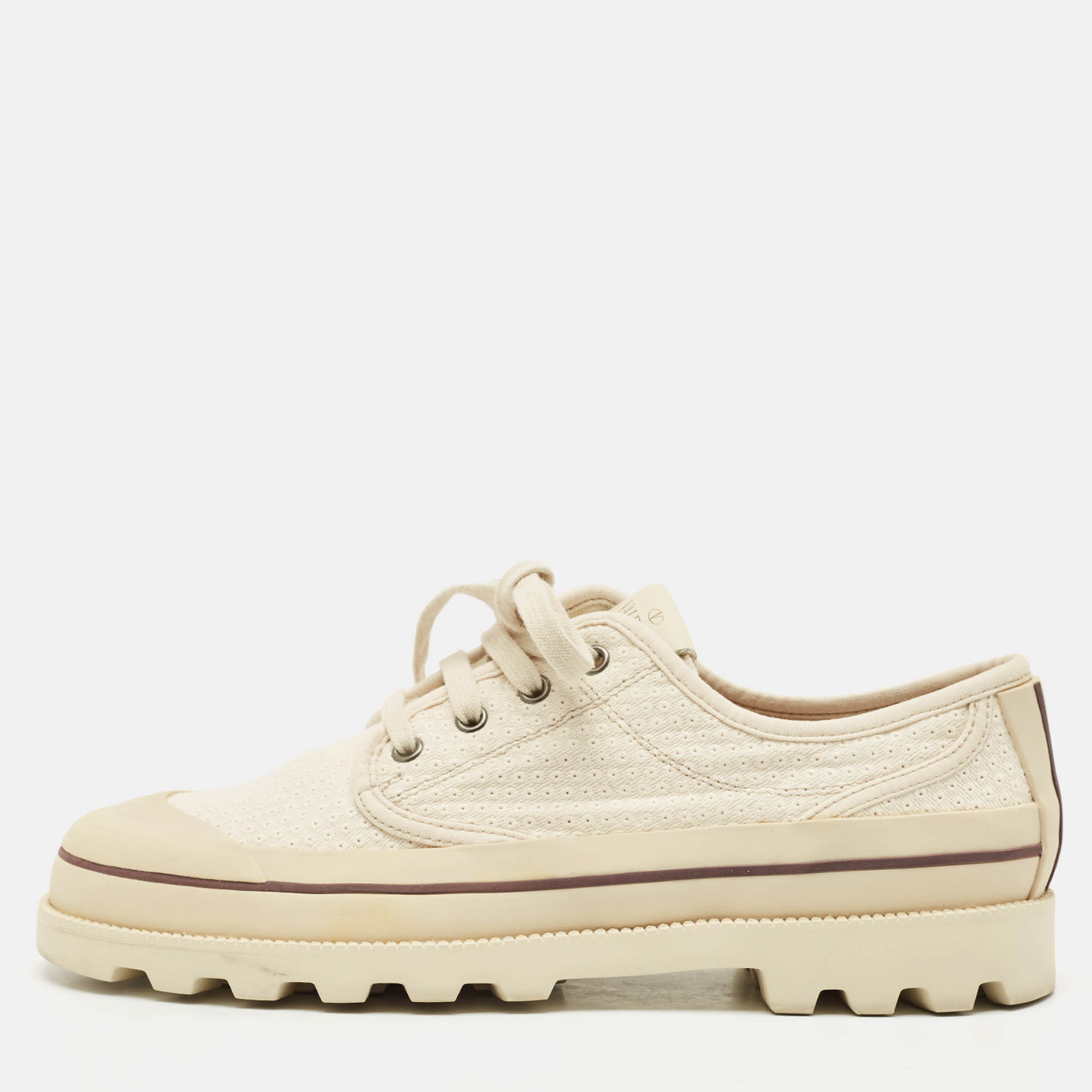 Valentino Beige Embroidered Fabric Low Top Sneakers Size 41