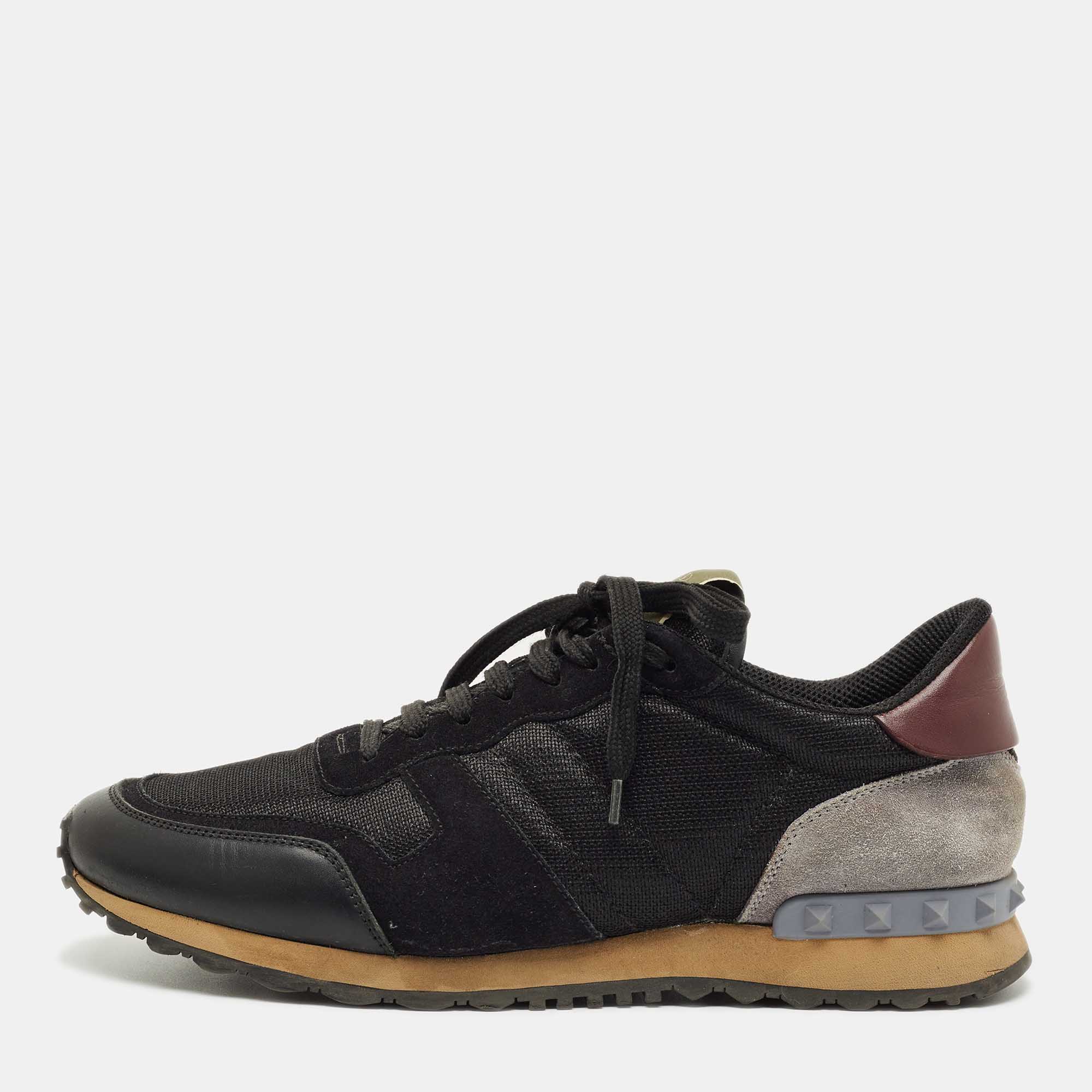 

Valentino Tricolor Leather and Mesh Rockrunner Sneakers Size, Black