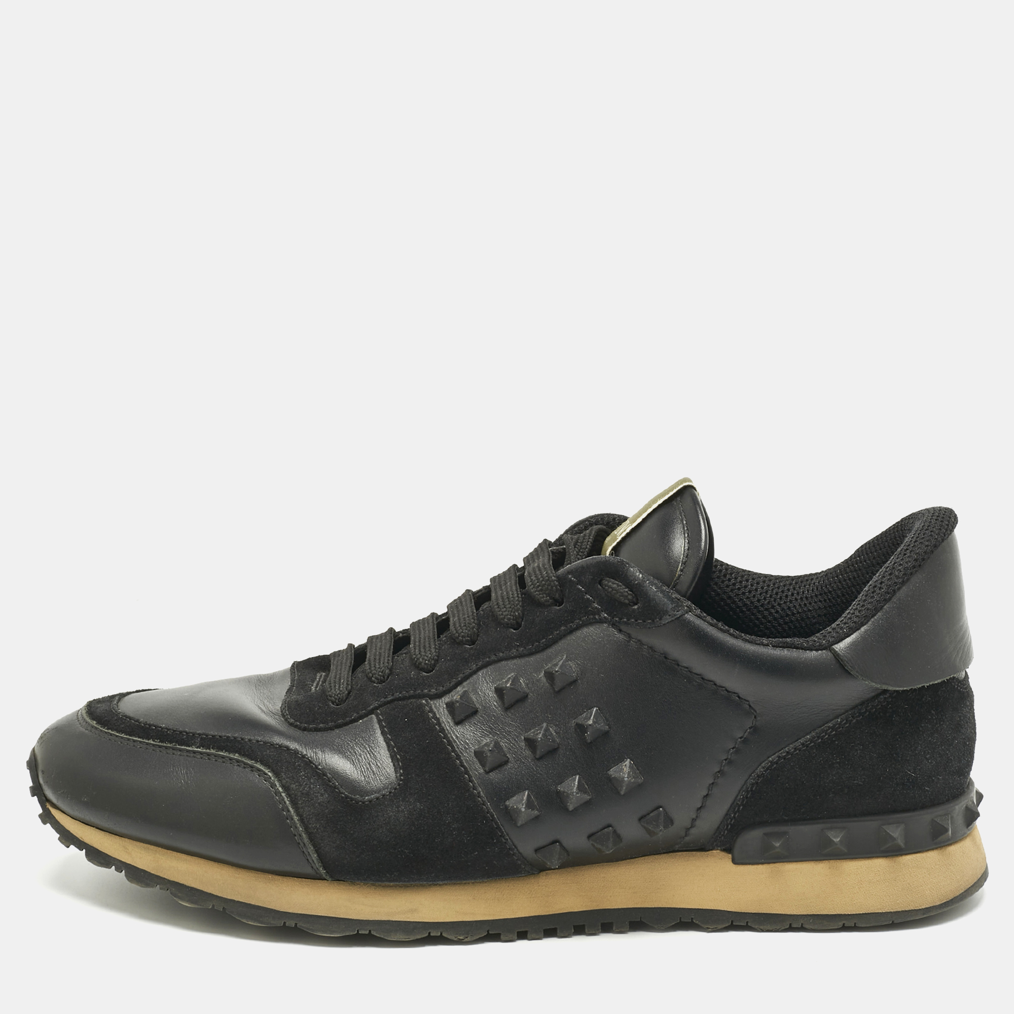 

Valentino Black Leather and Suede Rockrunner Lace Up Sneakers Size