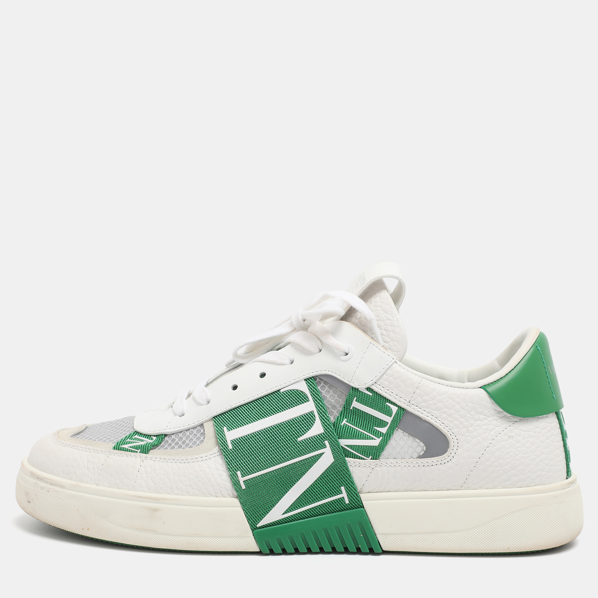 Valentino White/Green Leather and Mesh VLTN Low Top Sneakers Size 44