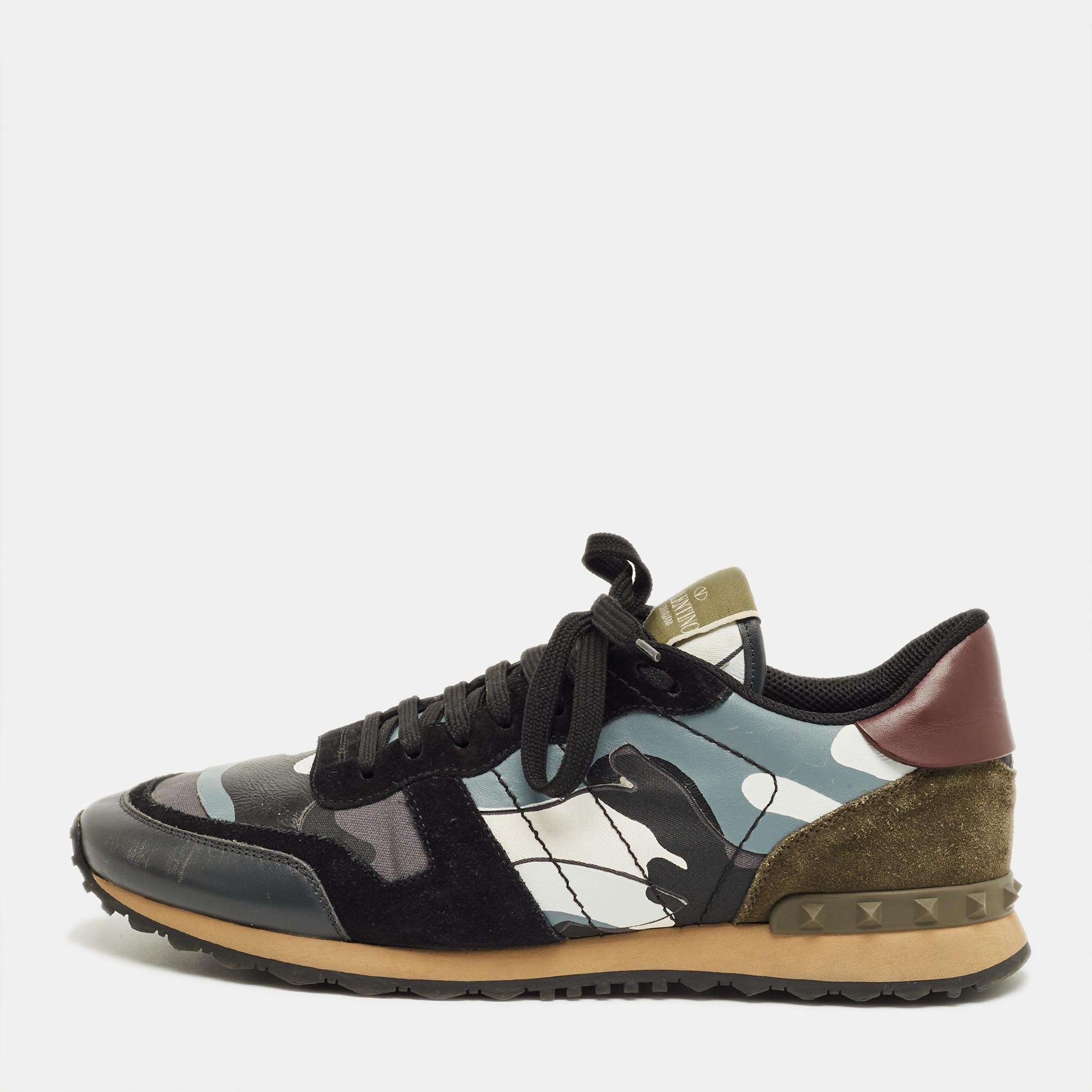 Pre-owned Valentino Garavani Multicolor Suede And Leather Rockrunner Lace Up Sneakers Size 44