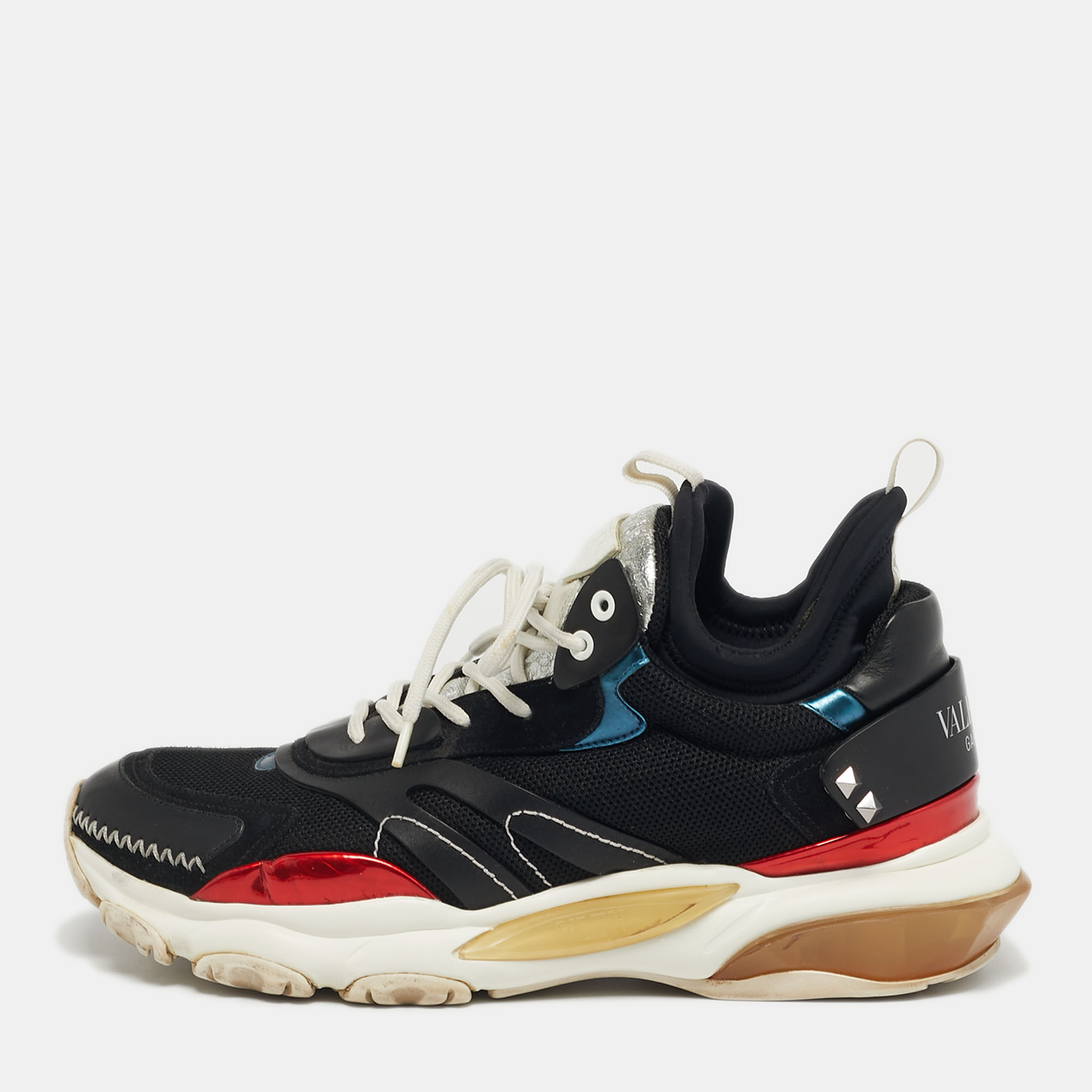 

Valentino Black Leather and Mesh Bounce socks Lace Up Sneakers Size, Multicolor