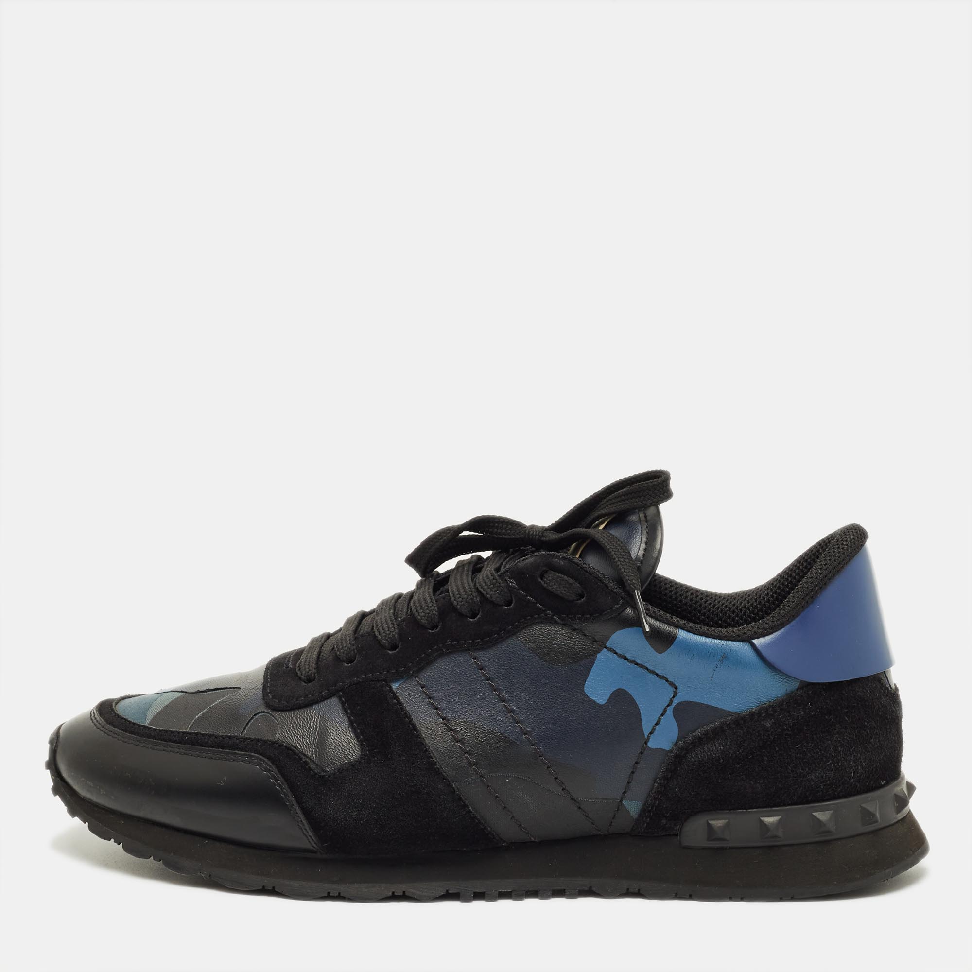 

Valentino Rockrunner Size  Black Canvas, Leather and Suede Lace Up Sneakers