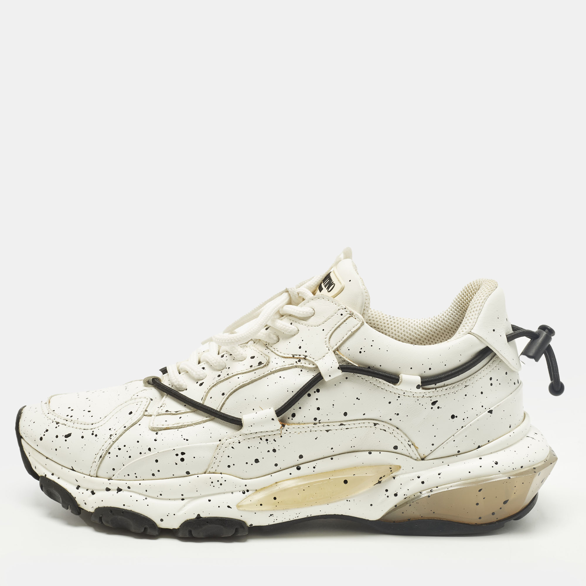 

Valentino Bounce Size  White Leather Paint Splat Lace Up Sneakers