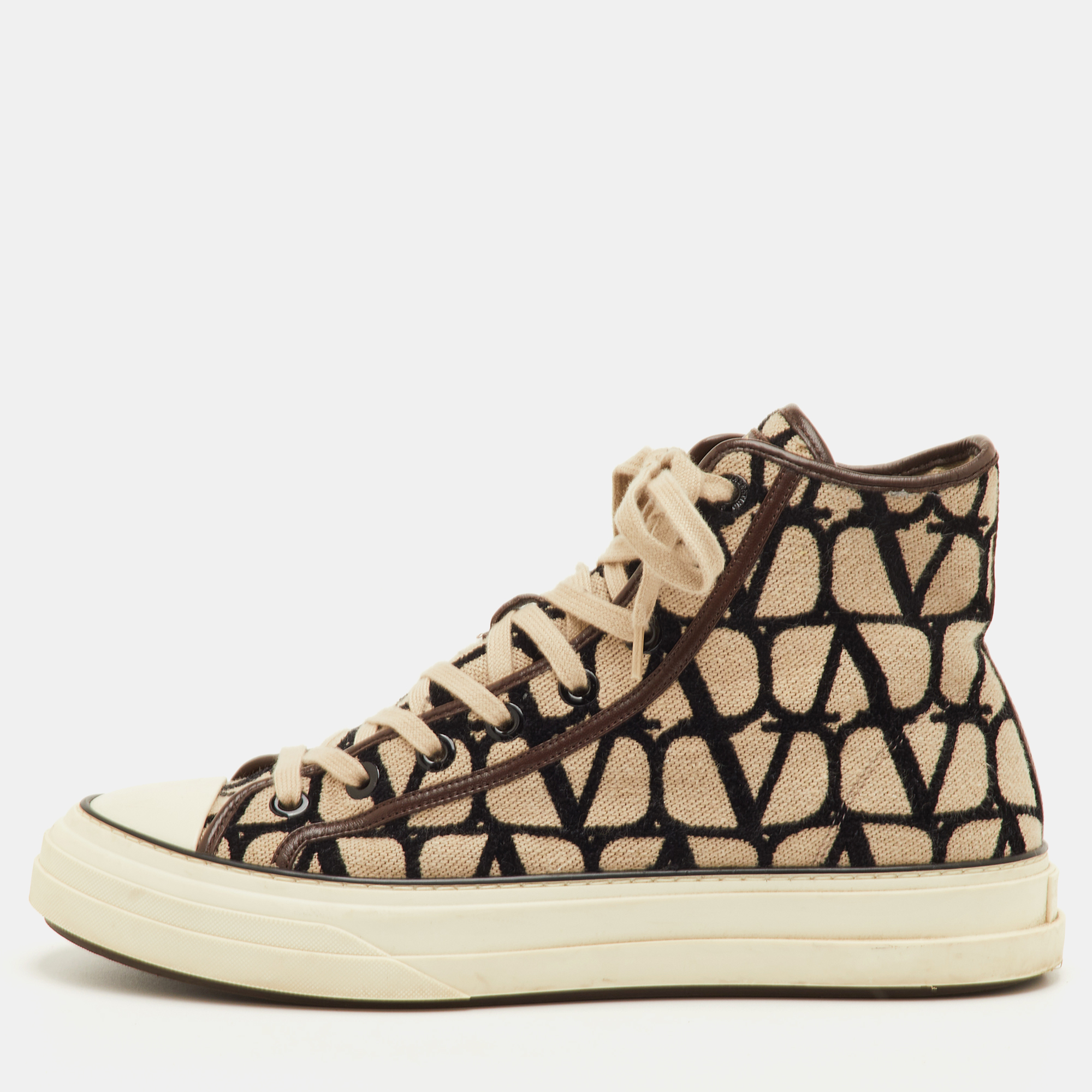 

Valentino Totaloop Size  Beige/Brown Canvas Toile Iconographe High Top Sneakers