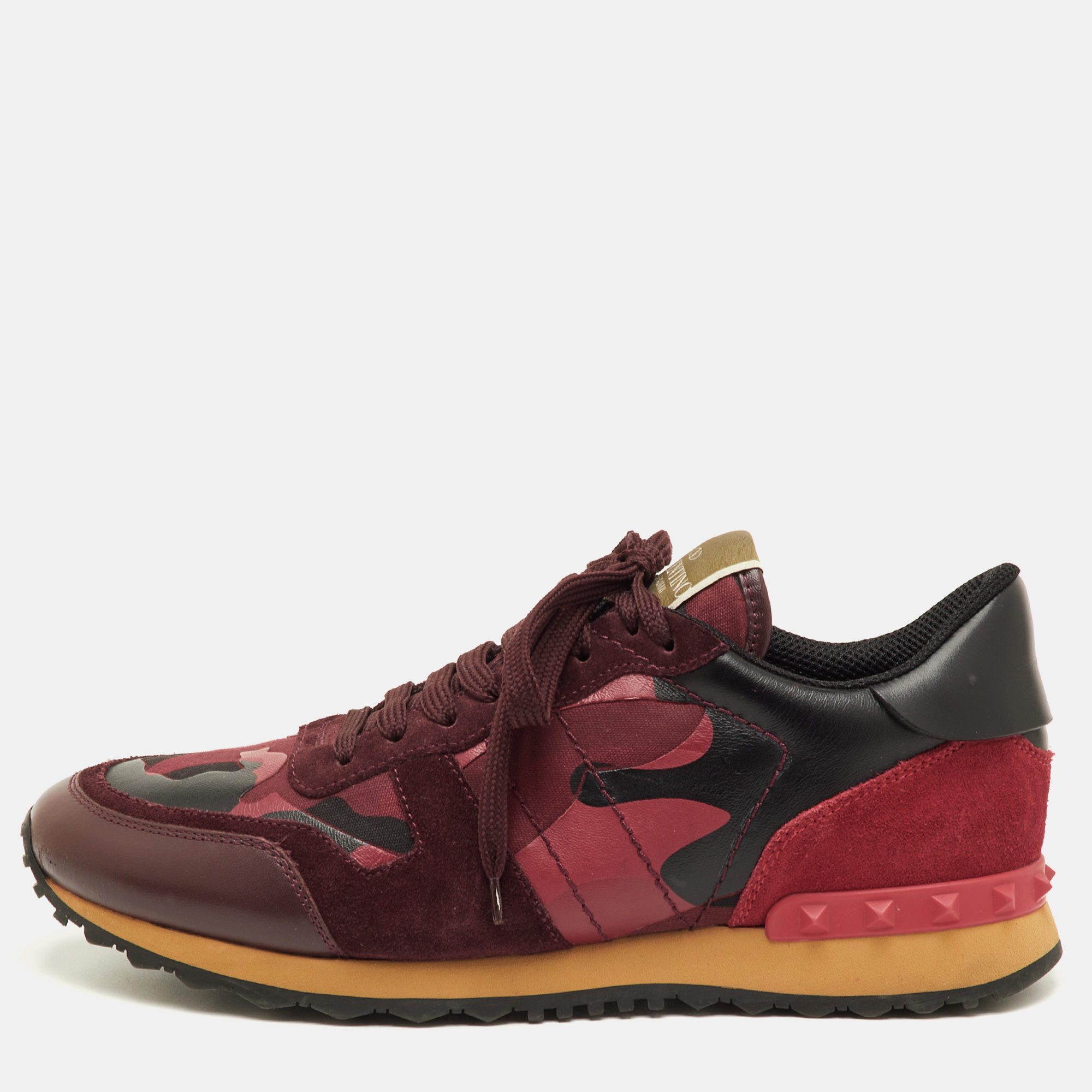 

Valentino Rockrunner Size  Red Camouflage Canvas, Leather and Suede Low Top Sneakers