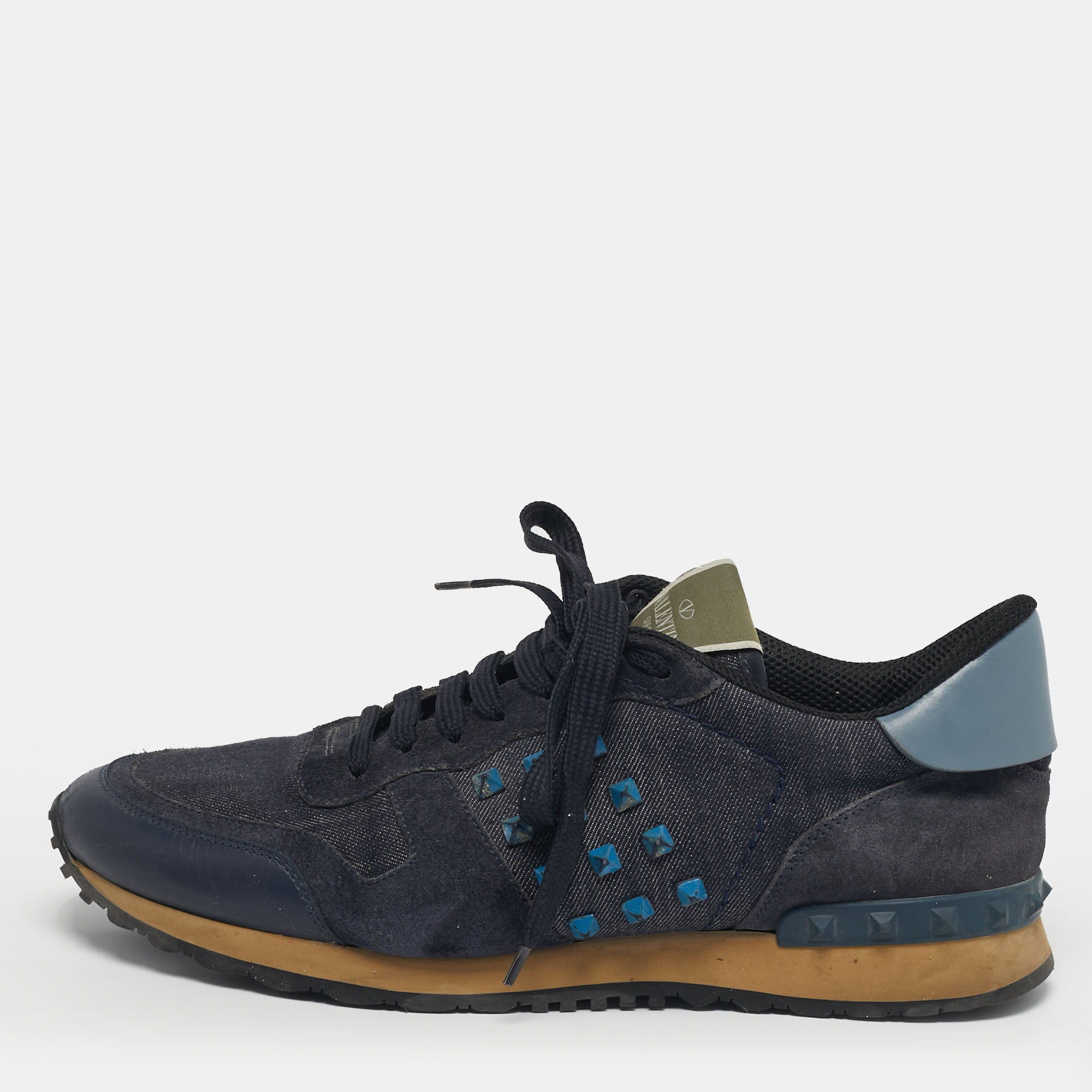 

Valentino Rockrunner Size  Navy Blue Leather and Suede Lace Up Sneakers