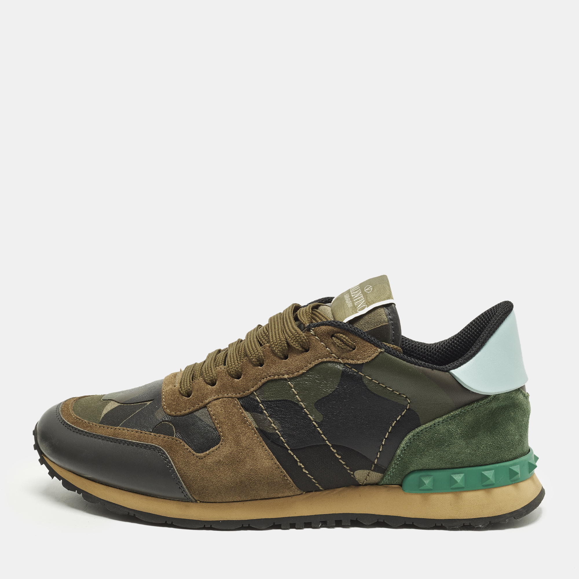 

Valentino Rockrunner Size  Green Camouflage Suede And Leather Lace Up Sneakers