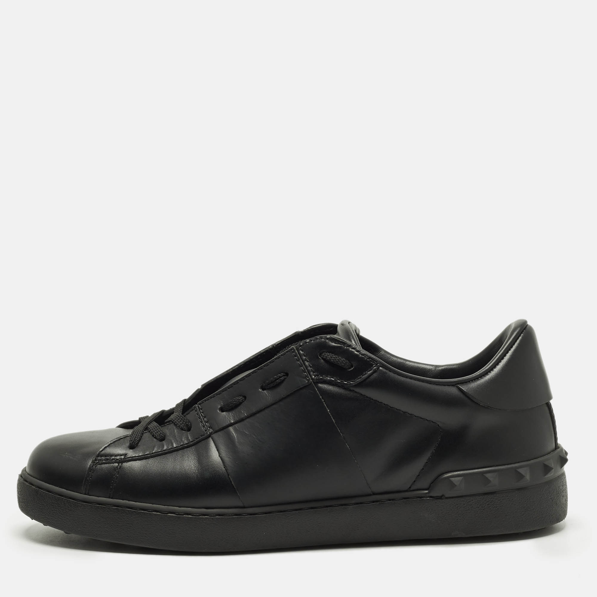 

Valentino Vltn Open Size  Black Leather Lace Up Sneakers