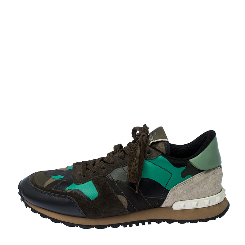 

Valentino Multicolor Camouflage Printed Leather and Suede Rockrunner Sneakers Size
