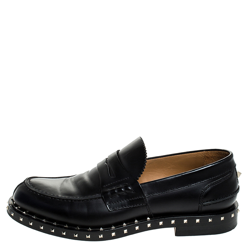 

Valentino Black Leather Soul Rockstud Penny Loafers Size