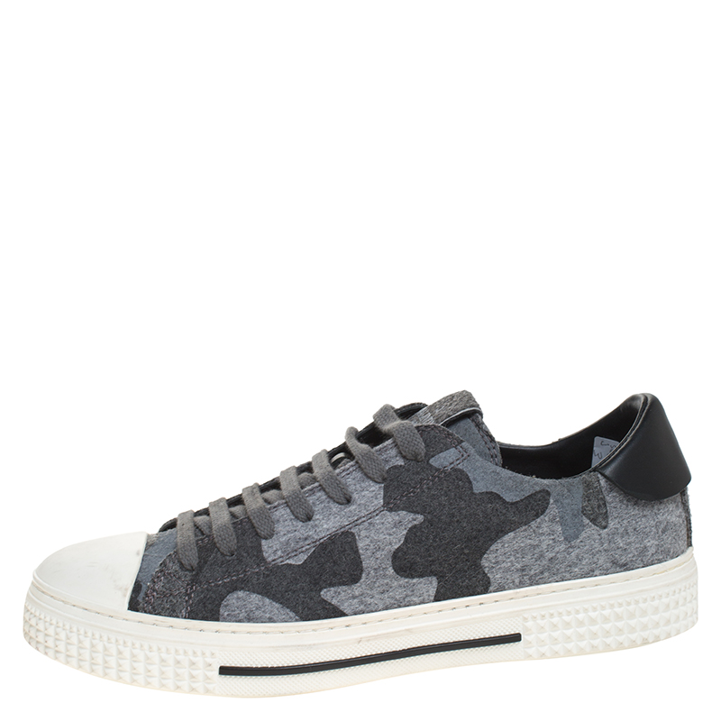 

Valentino Grey Camo Tweed Cap Toe Low Top Sneakers Size