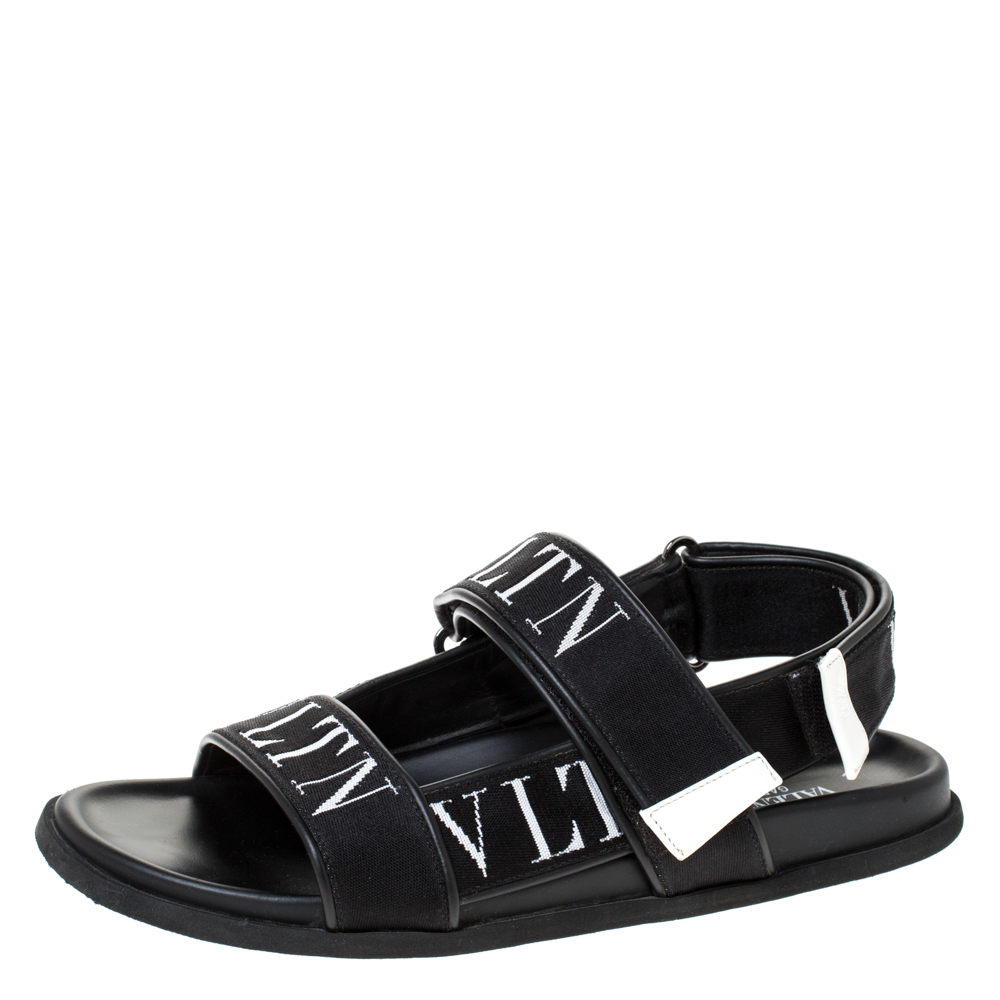 Valentino Black Fabric and Leather VLTN Band Sandals Size 41