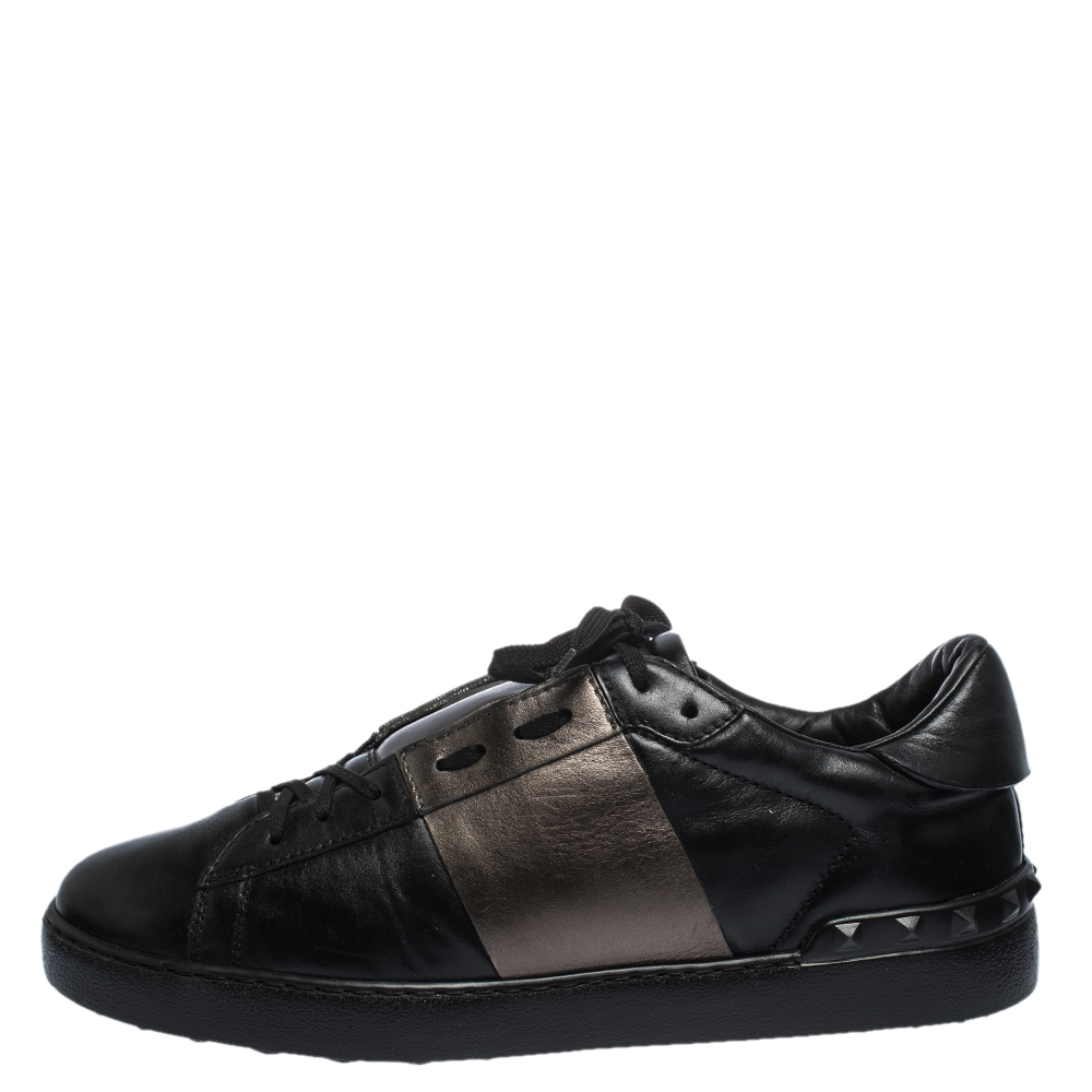 

Valentino Black Leather Rockstud Lace Low Top Sneakers Size