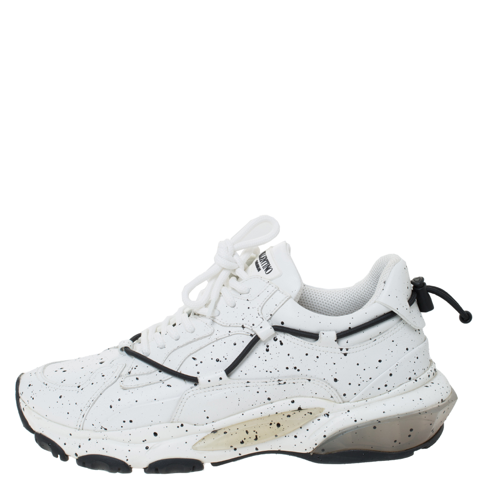 

Valentino White/Black Paint Splat Leather Bounce Low-Top Sneakers Size