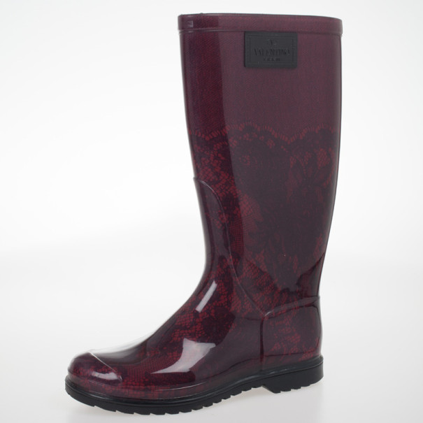 Valentino Lace Print Rubber Rain Boots Size 36